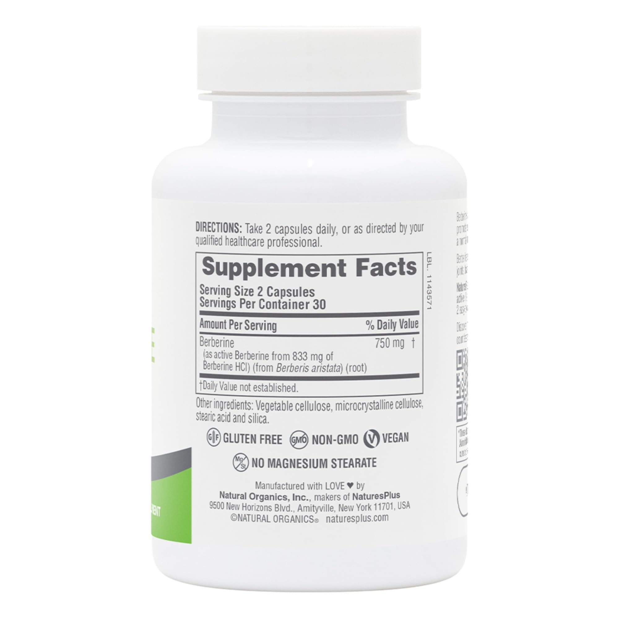 Close-up of Natures Plus PRO Berberine 750 mg bottle