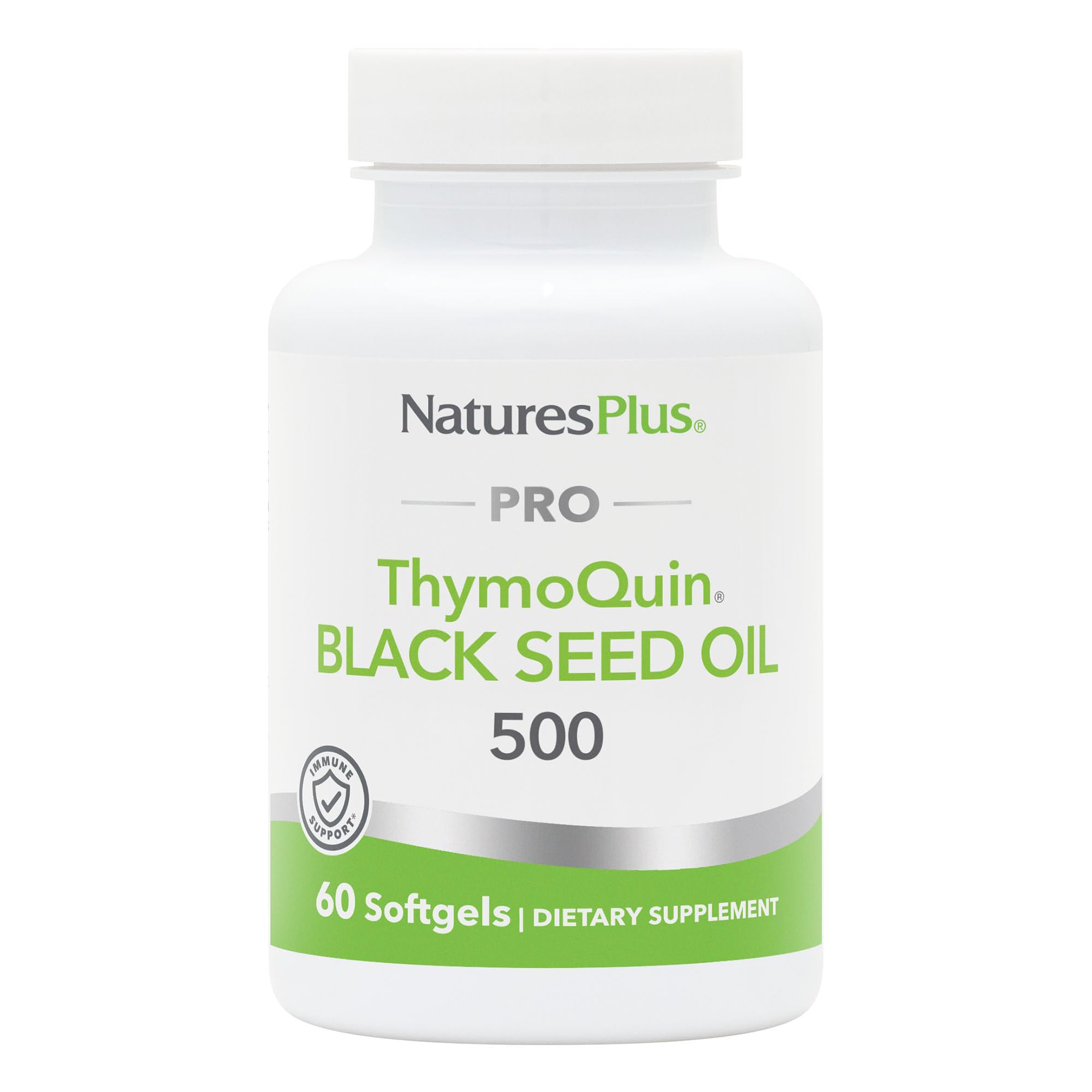 Front view of Natures Plus PRO ThymoQuin Black Seed Oil 500 mg bottle