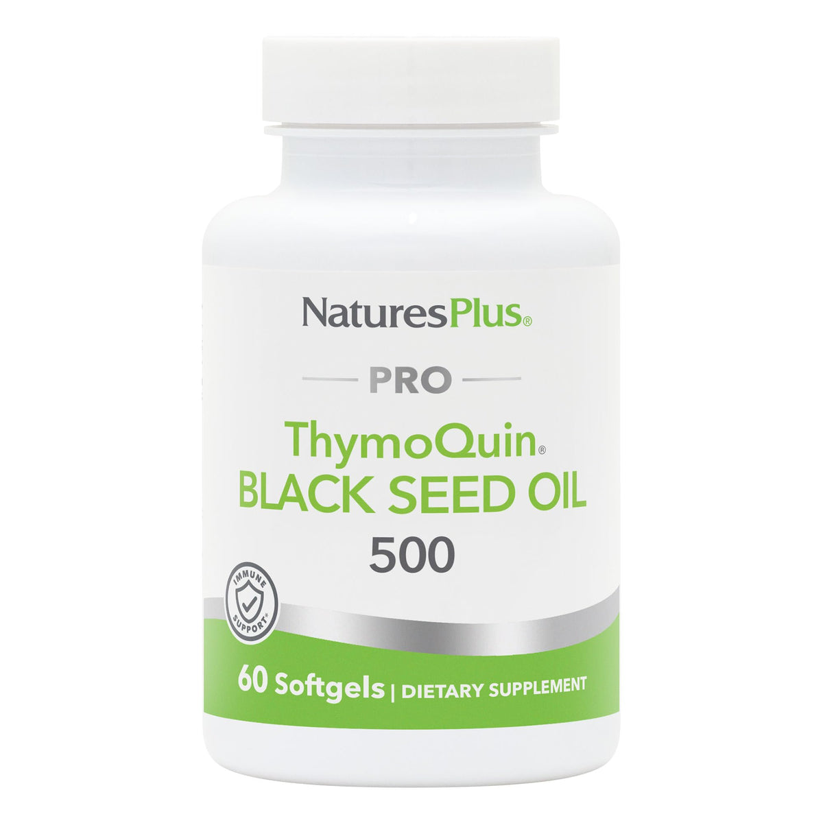 Front view of Natures Plus PRO ThymoQuin Black Seed Oil 500 mg bottle