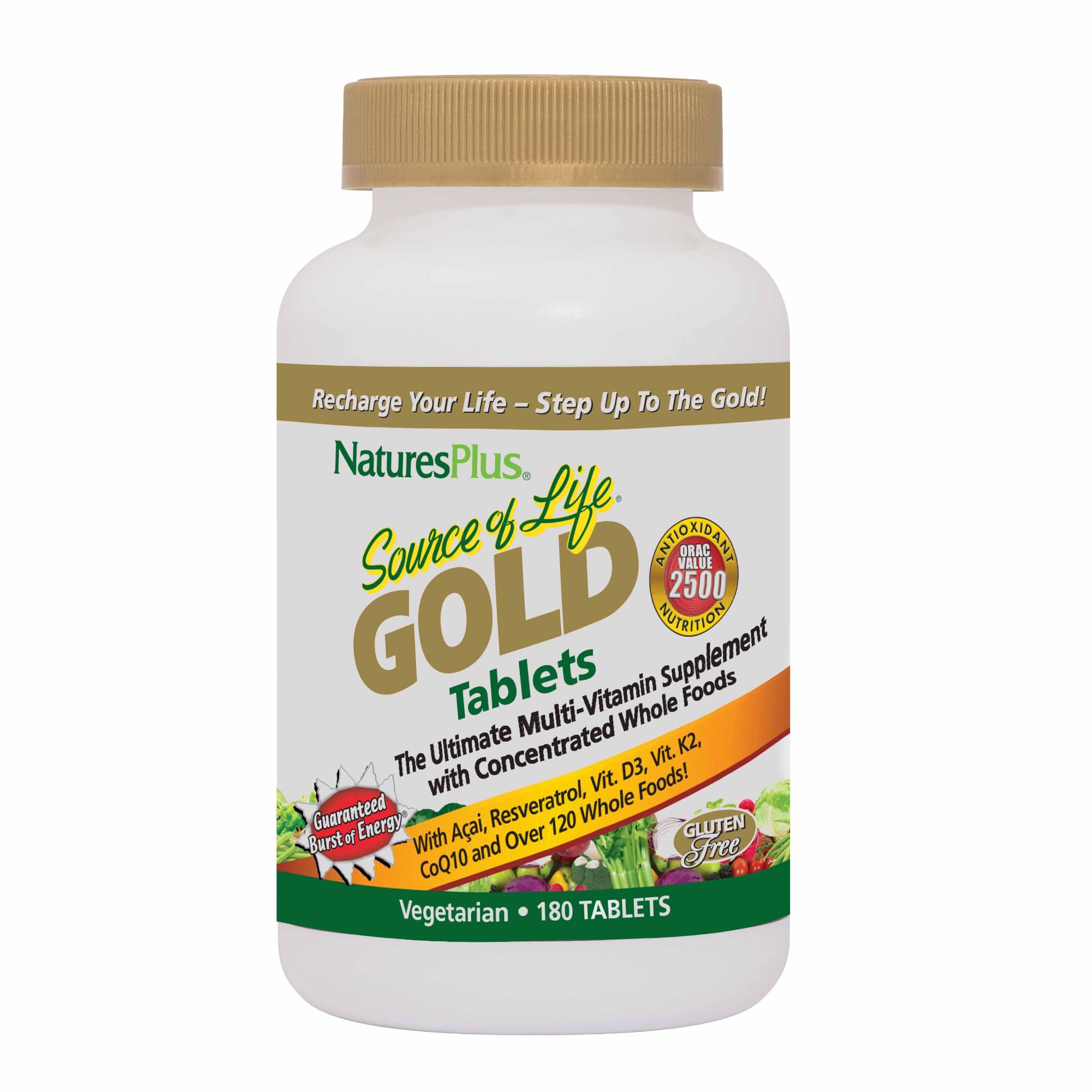 Bottle of Natures Plus Source of Life Gold Multivitamin 180 tablets
