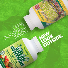 Close-up of Green Lightning bottle with label and cap