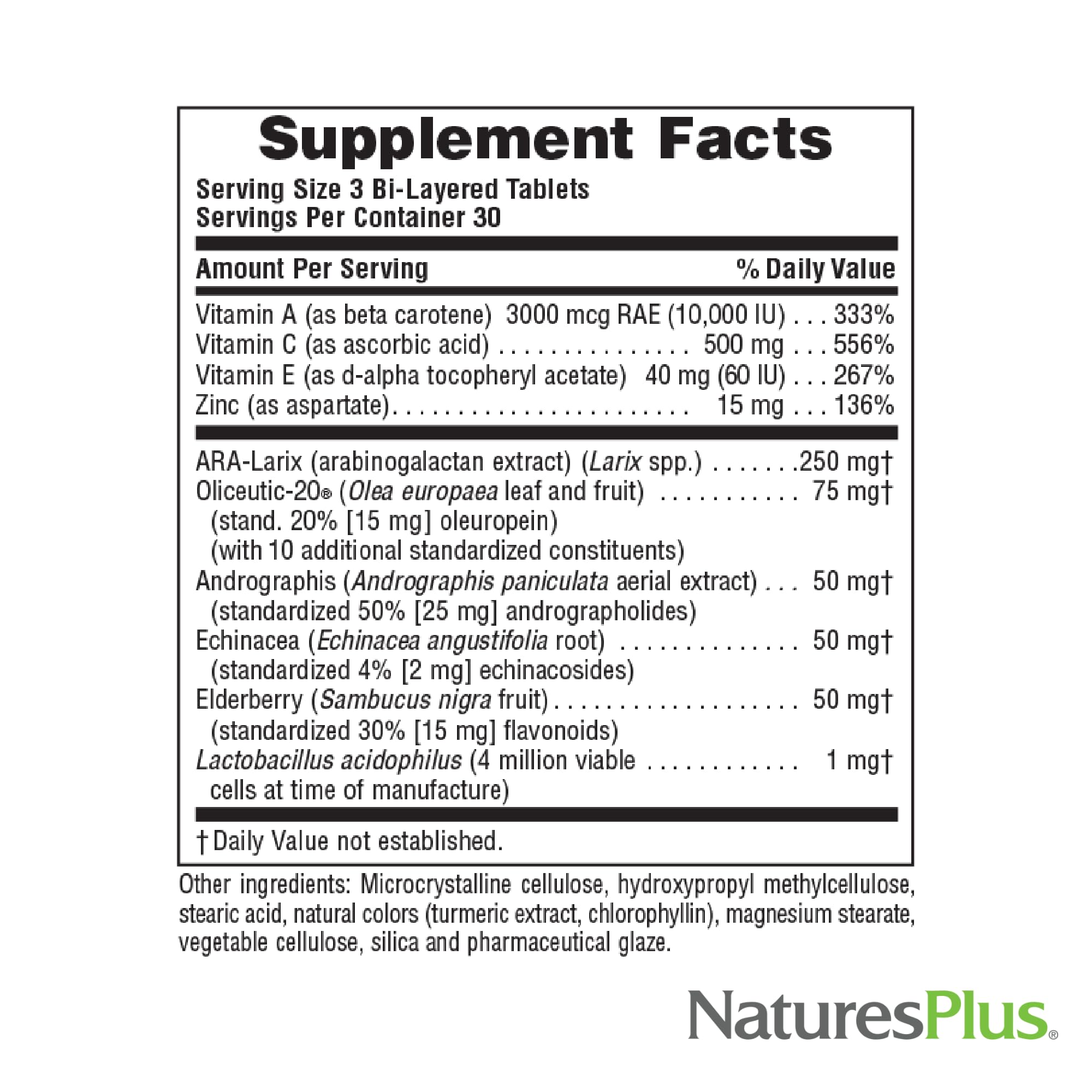 Botanical blend including ARA-Larix, Olive Leaf, Andrographis, Elderberry and Echinacea