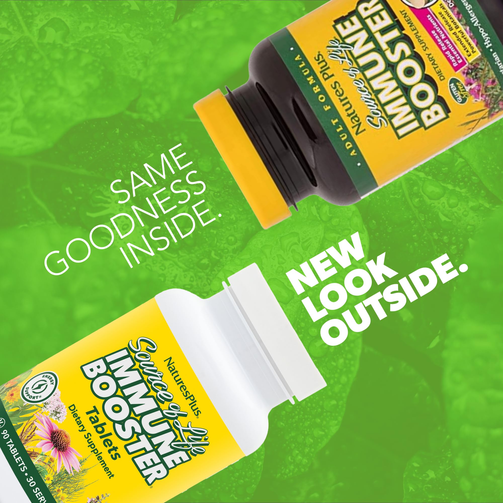 Immune Booster tablets beside product bottle