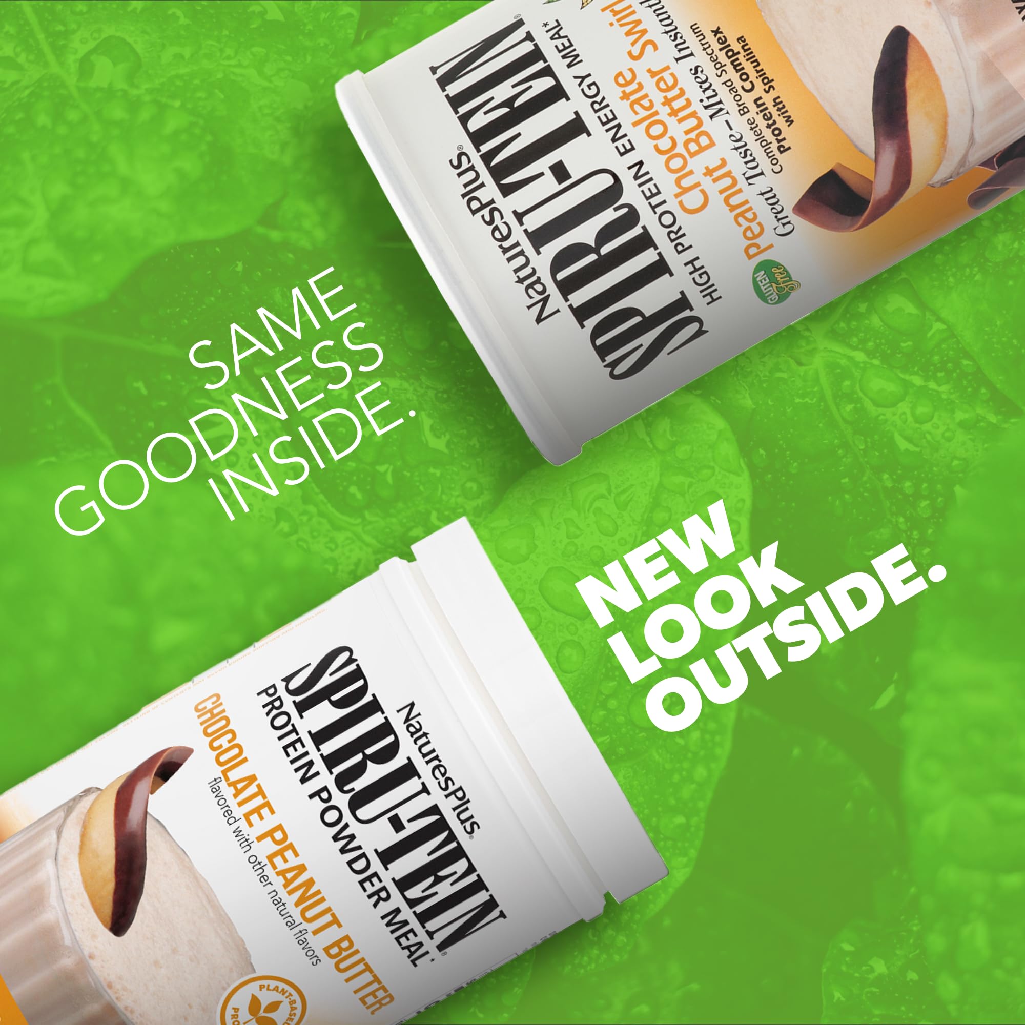 Front label of SPIRU-TEIN Chocolate Peanut Butter canister
