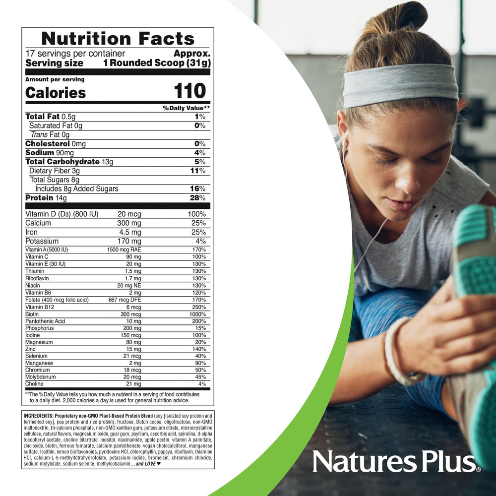 Nutrition facts and vitamins on SPIRU-TEIN label