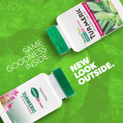 Close-up of 95% curcumin label on Natures Plus bottle