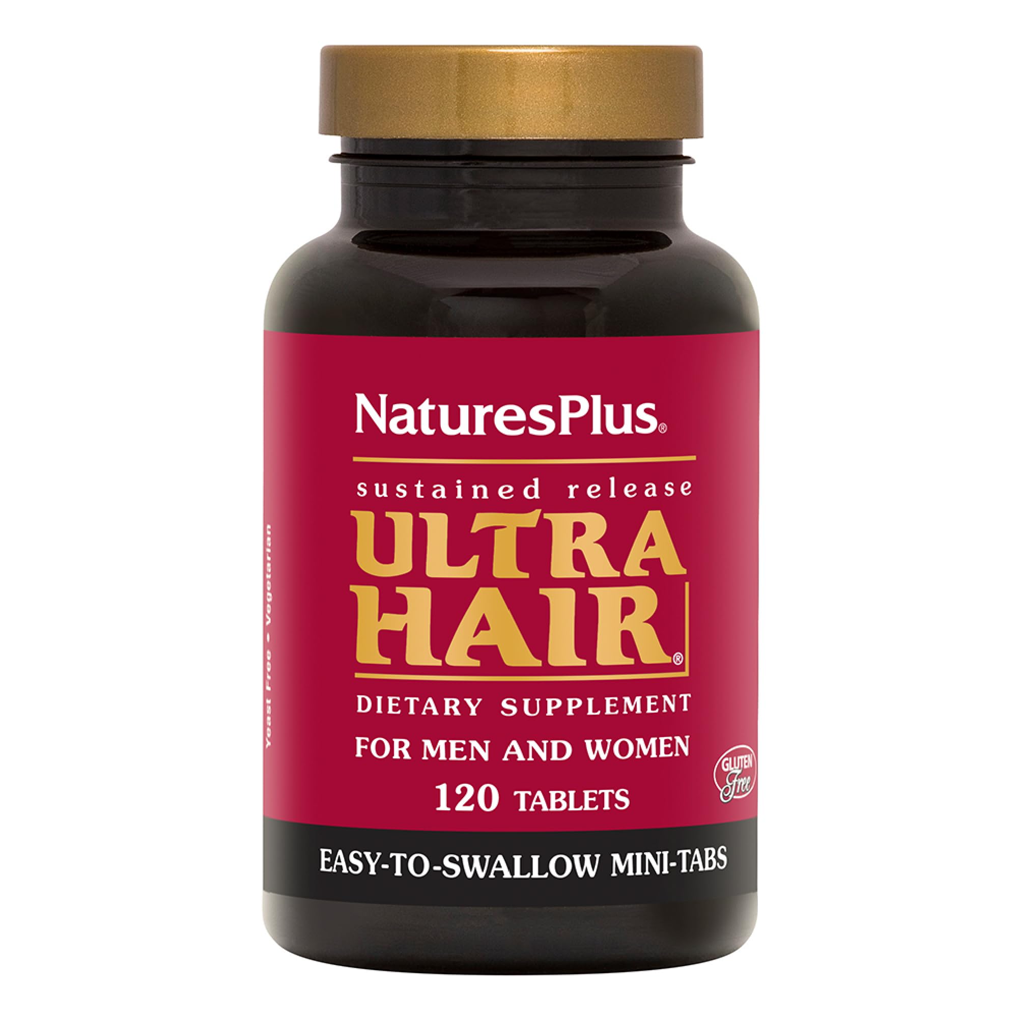 Natures Plus Ultra Hair Sustained Release bottle with 120 mini tablets