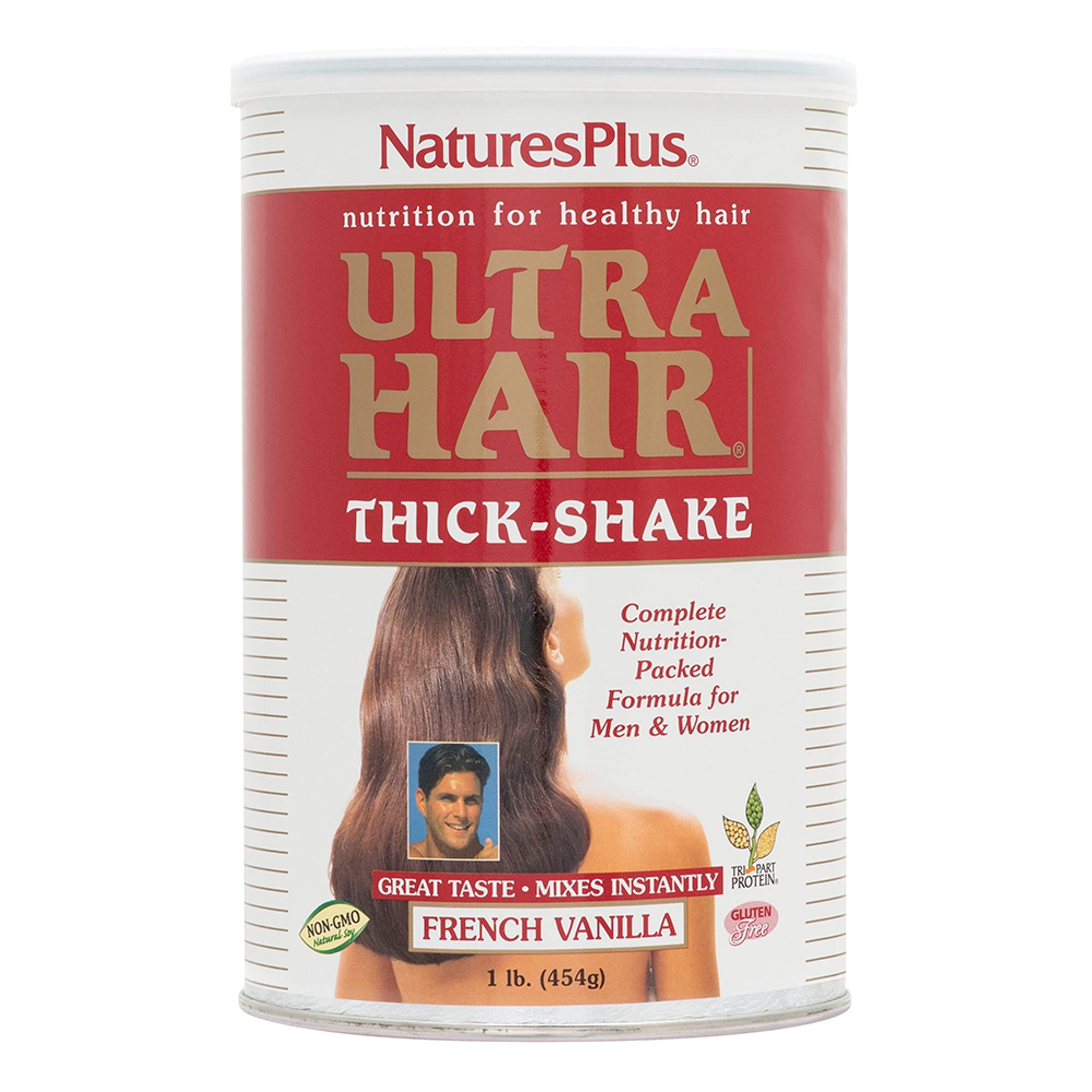 Front view of Natures Plus Ultra Hair Thick Shake 1 lb container