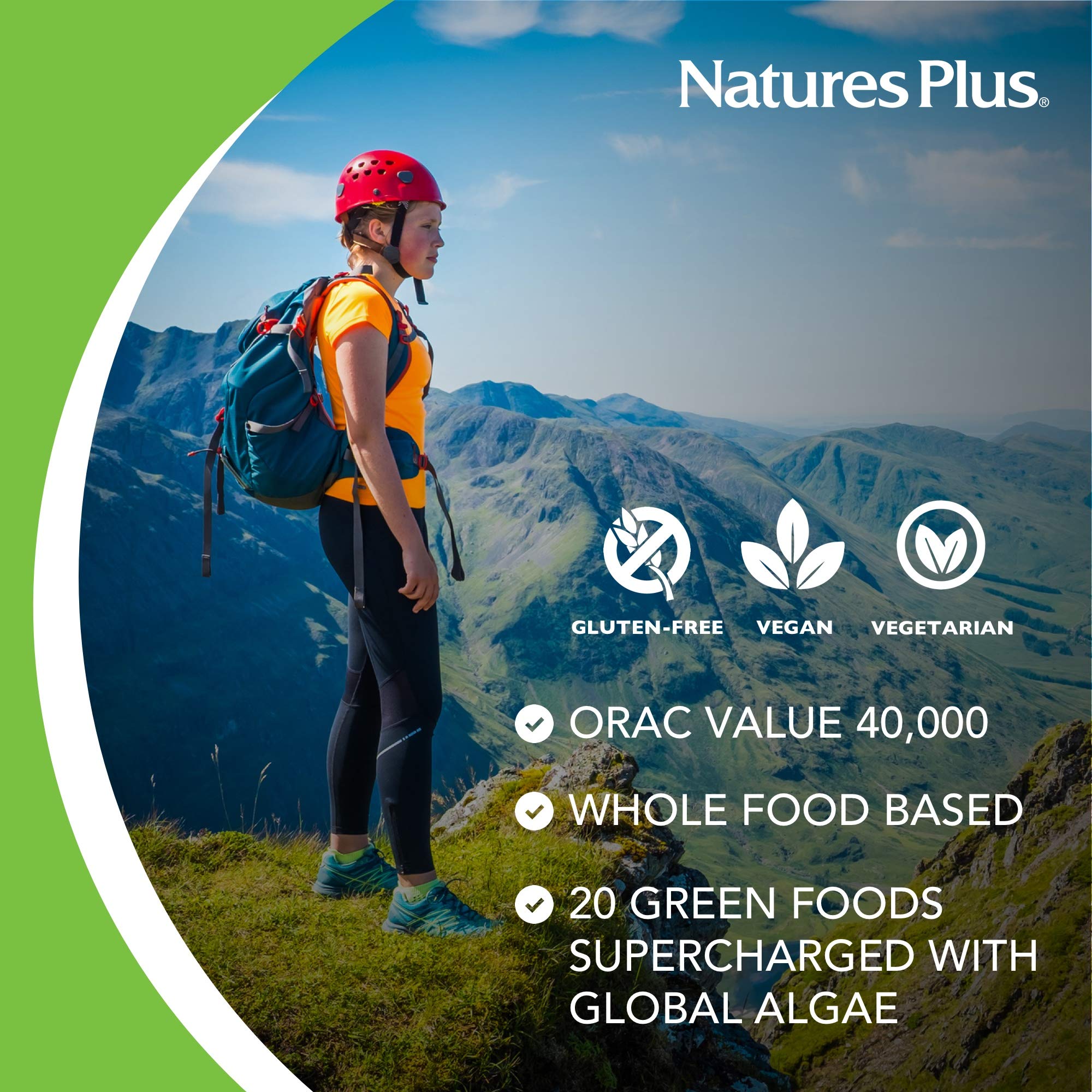 Ingredients panel highlighting organic greens and marine algae