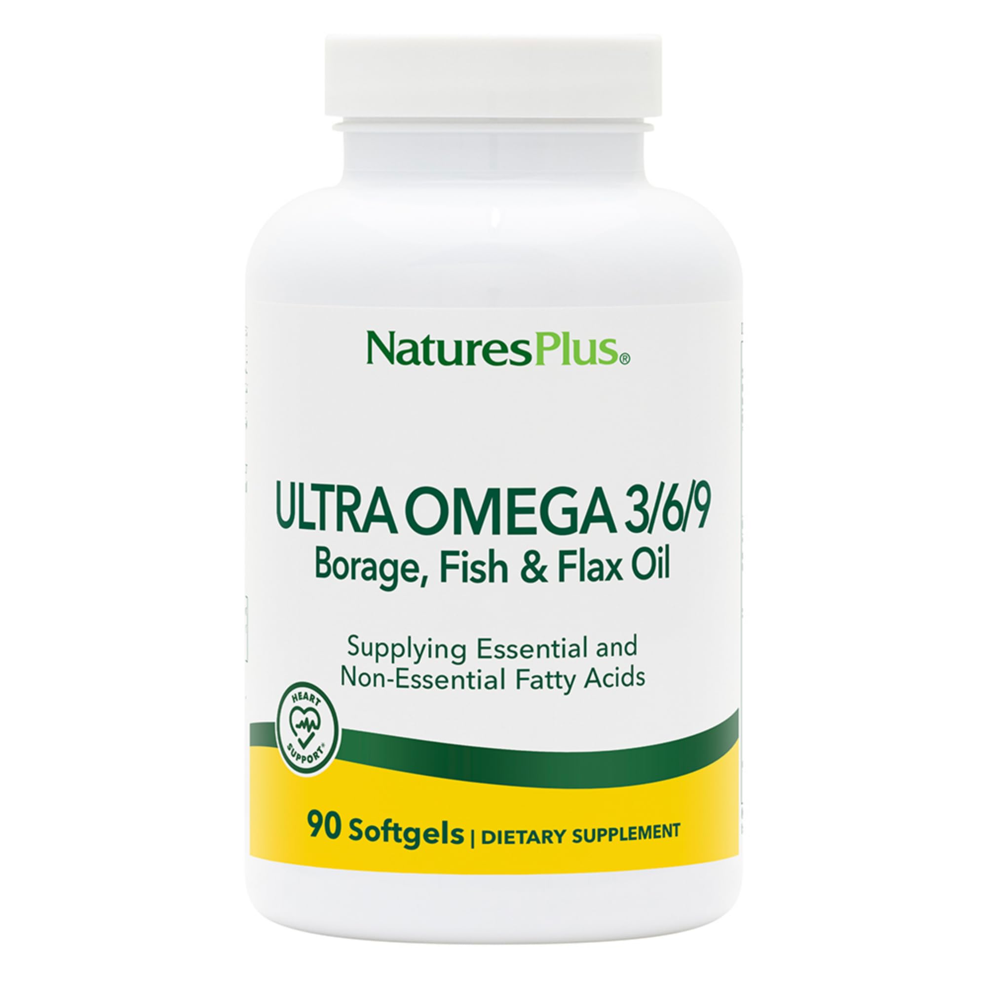 Bottle of Natures Plus Ultra Omega 3-6-9 1200 mg with 90 softgels