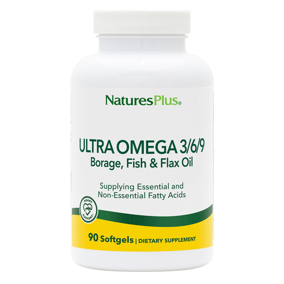 Bottle of Natures Plus Ultra Omega 3-6-9 1200 mg with 90 softgels