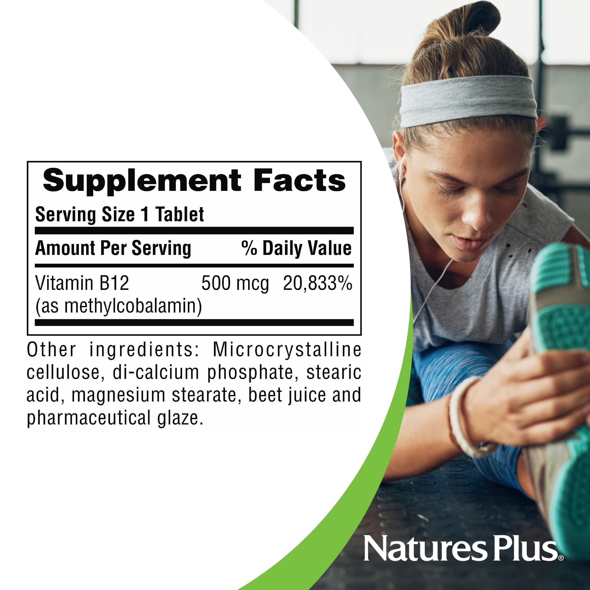 Front view of Natures Plus Vitamin B12 bottle