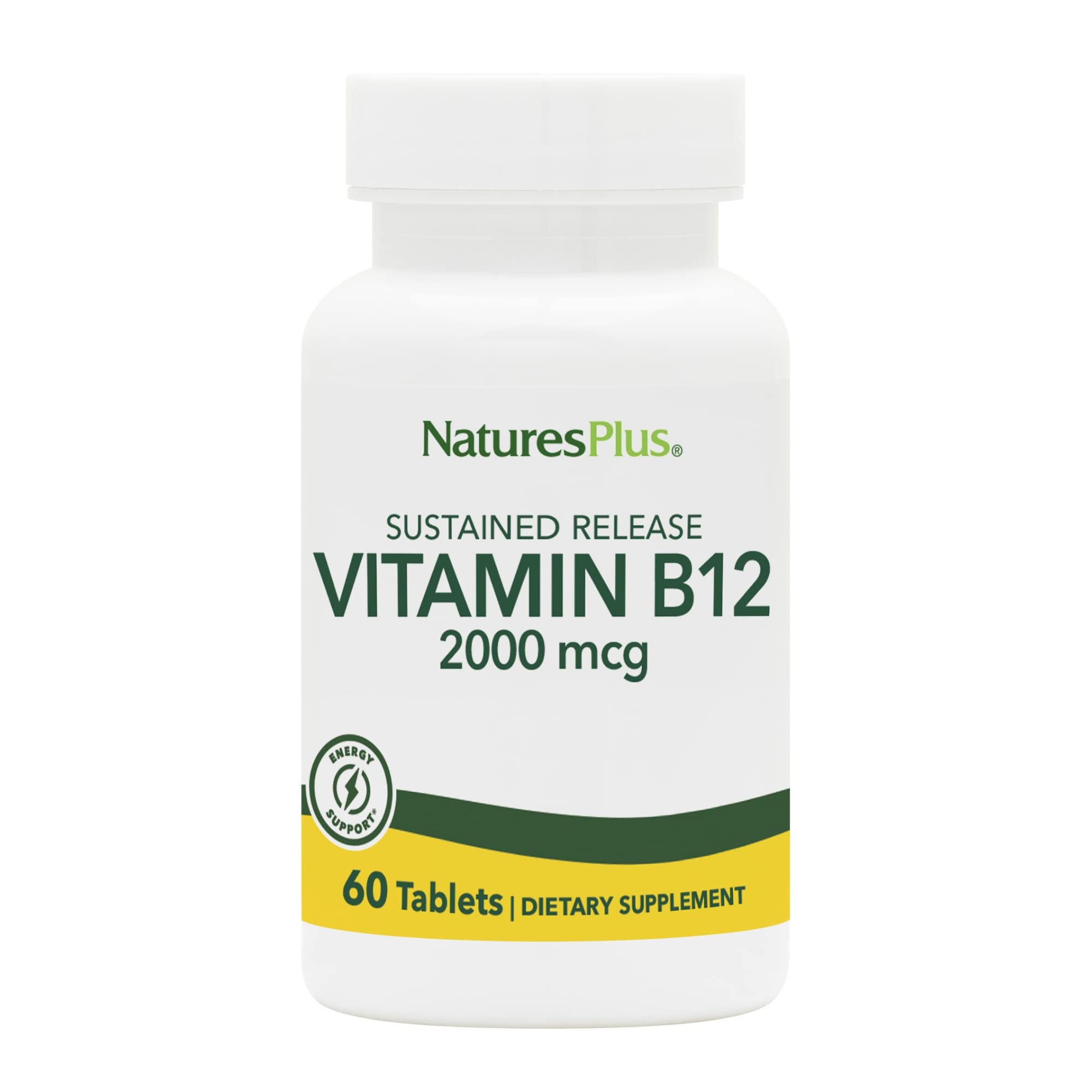 Natures Plus Vitamin B12 Methylcobalamin 2000 mcg 60 vegetarian tablets front view