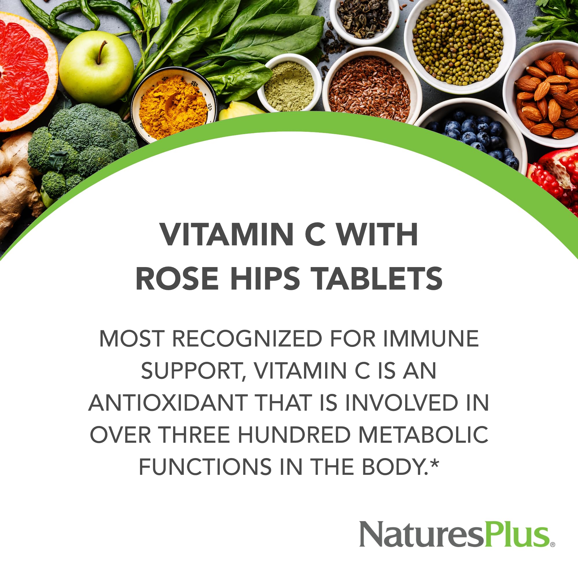 Packaging box and bottle of Natures Plus Vitamin C with Rose Hips