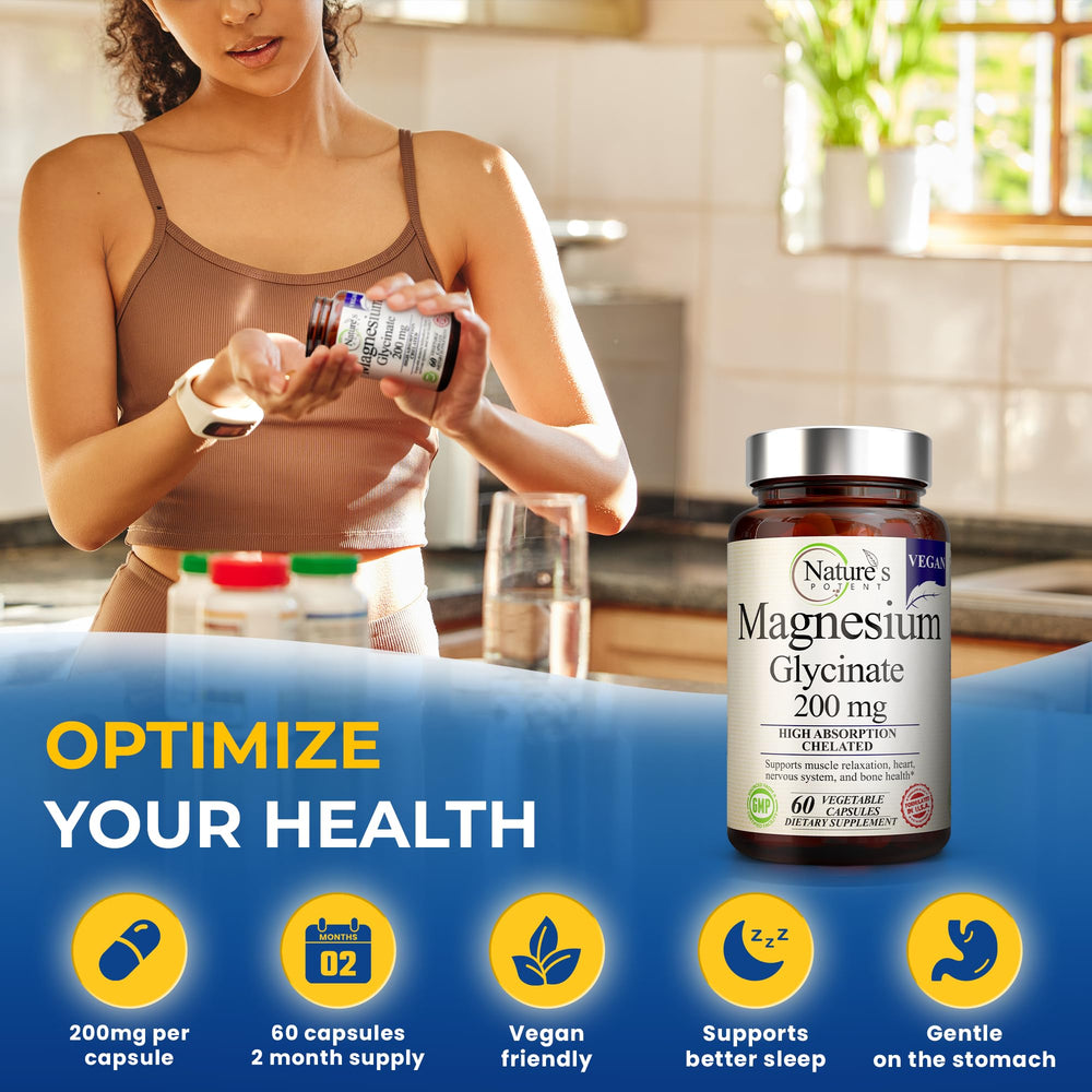 Capsules of Nature’s Potent Magnesium Glycinate 200mg