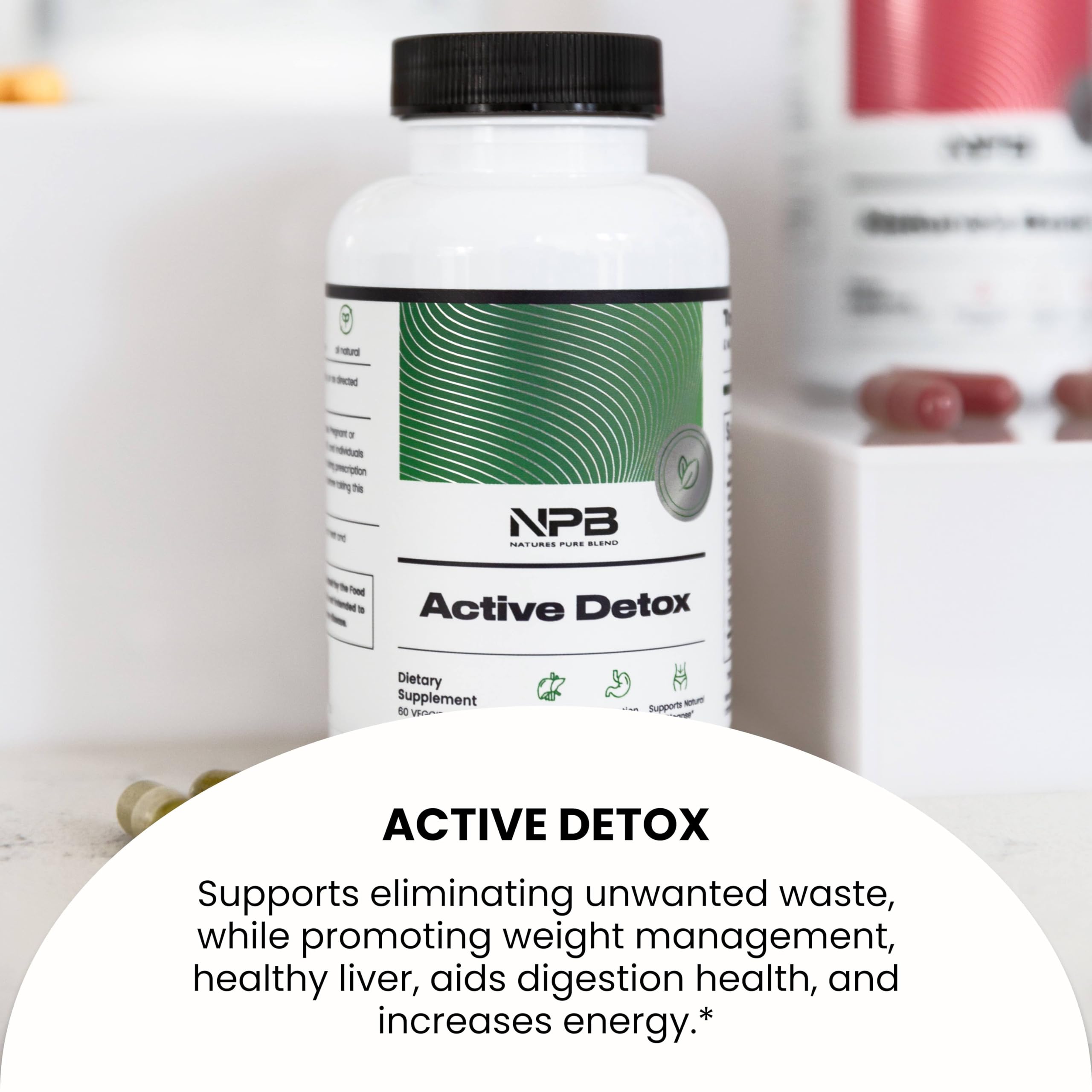 Nature's Pure Blend Active Detox chlorella image highlights greens for daily detox rhythm