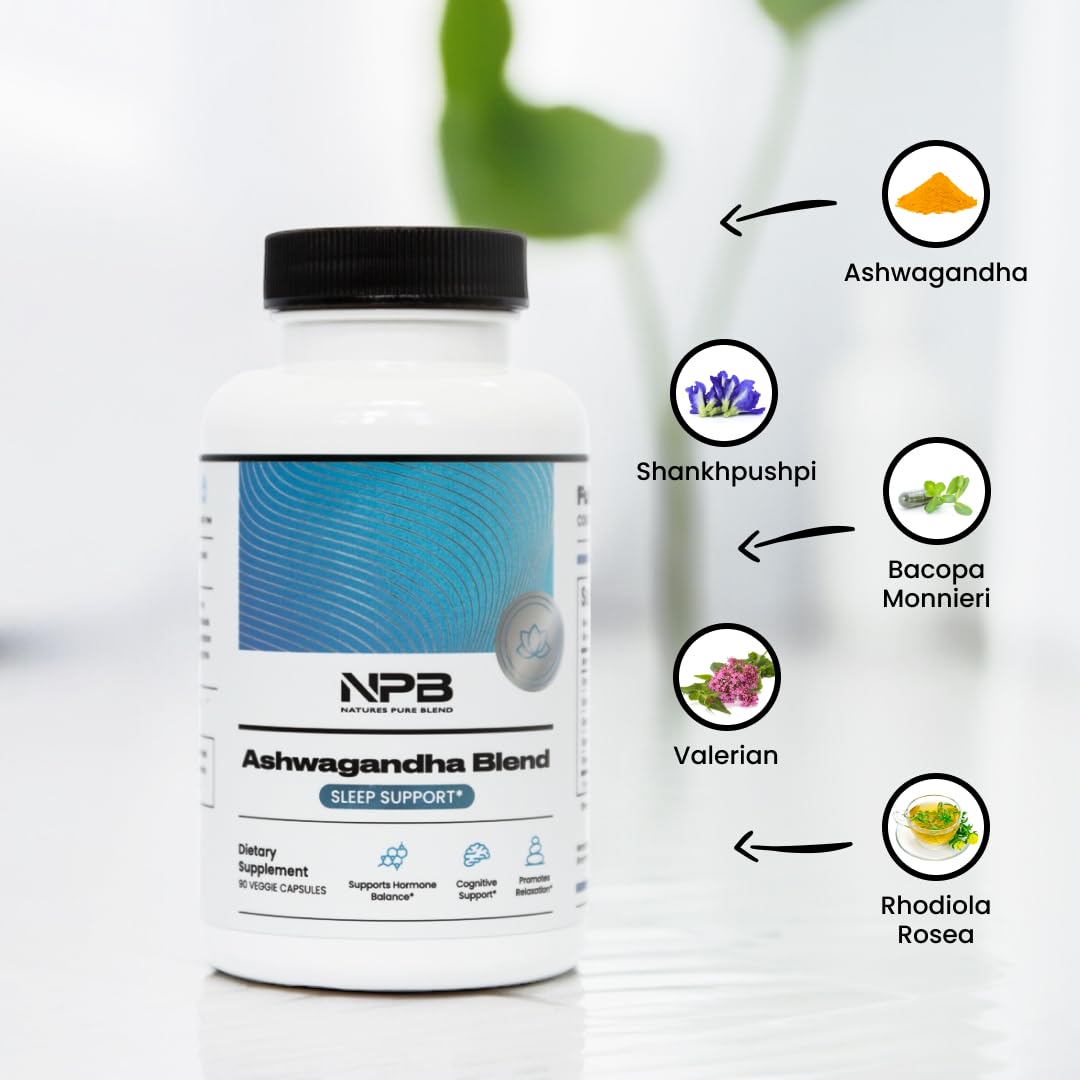Ashwagandha capsule bottle on wooden surface