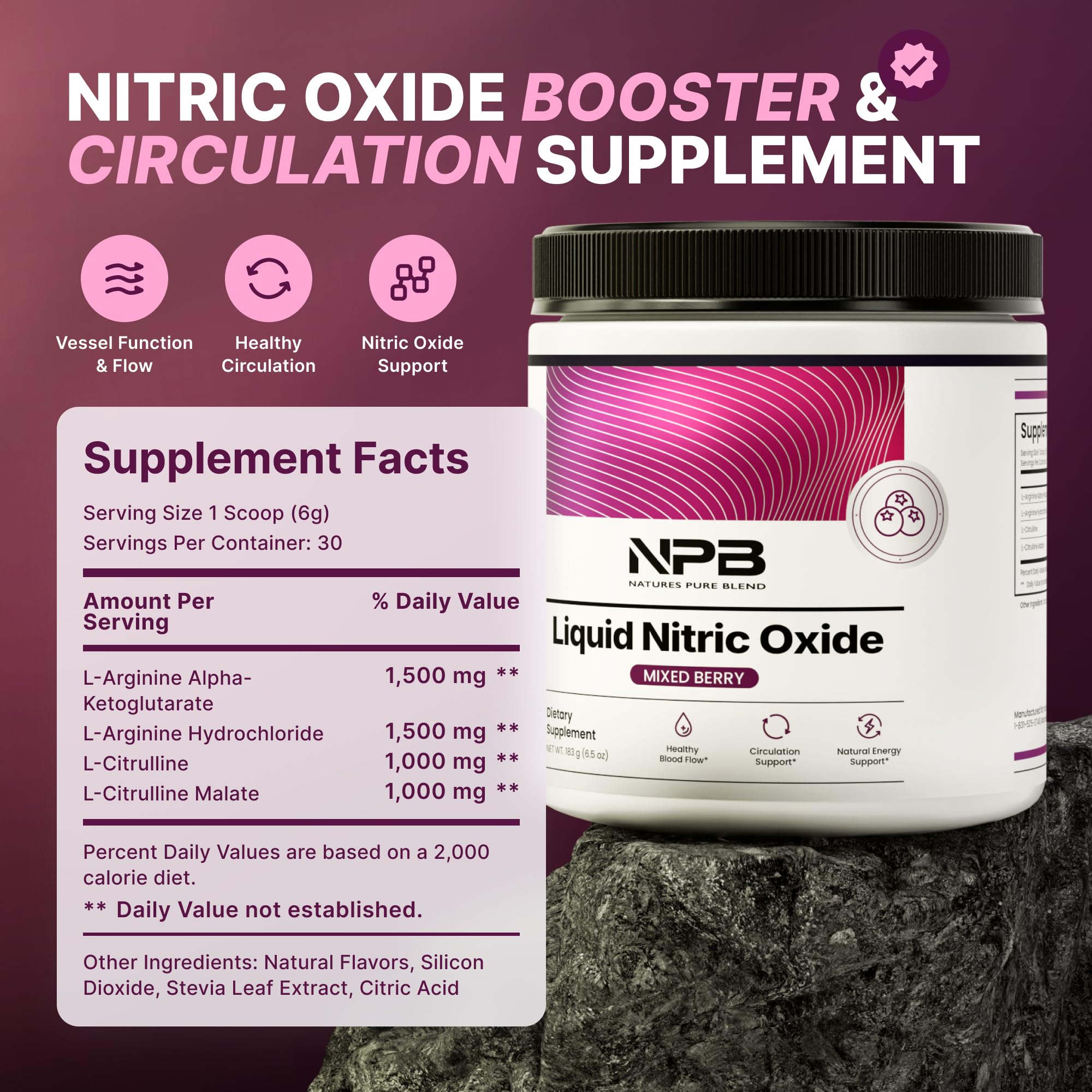 Nature's Pure Blend L-Arginine and L-Citrulline ingredients for nitric oxide support.