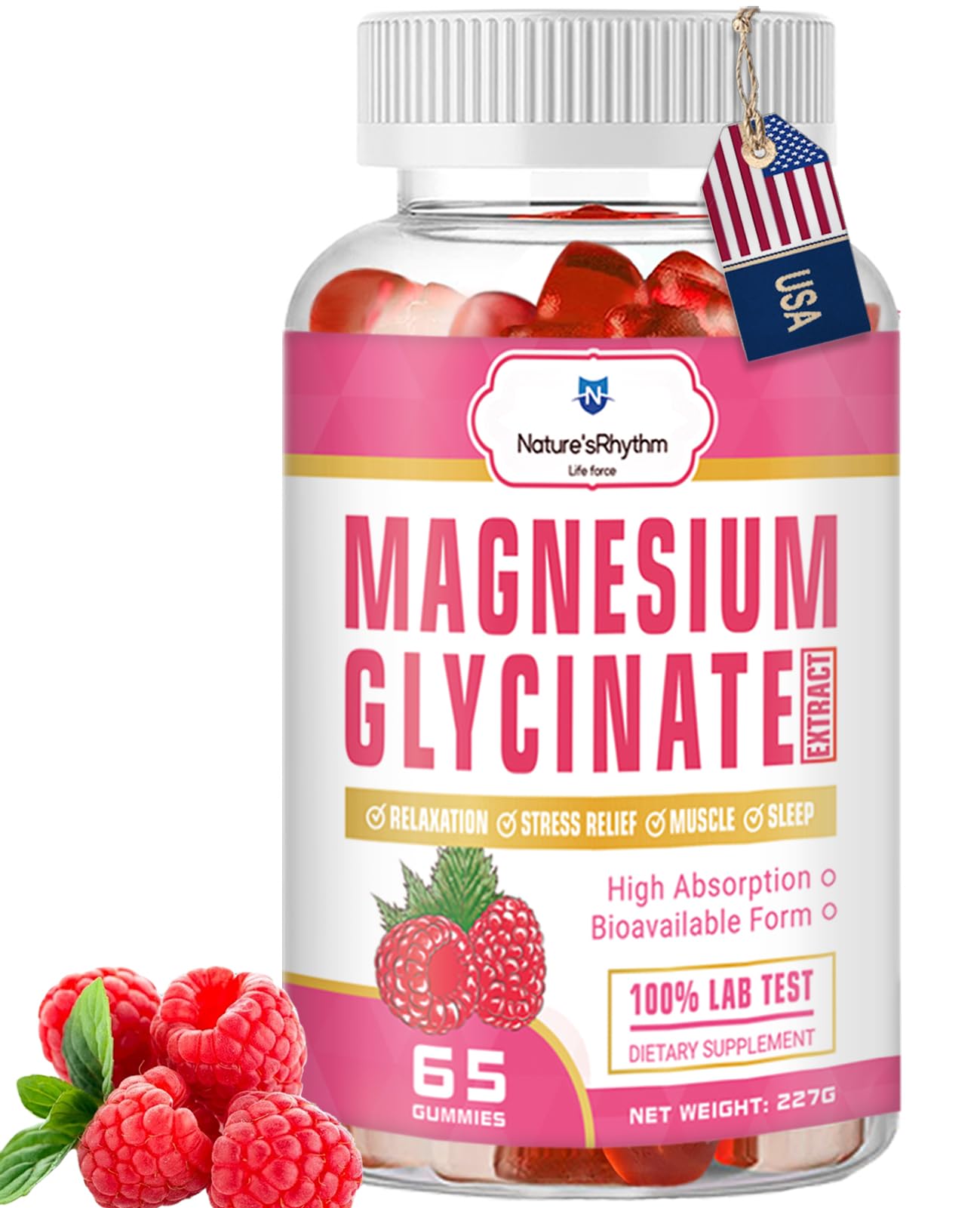 Nature's Rhythm Magnesium Gummies Raspberry flavor front label