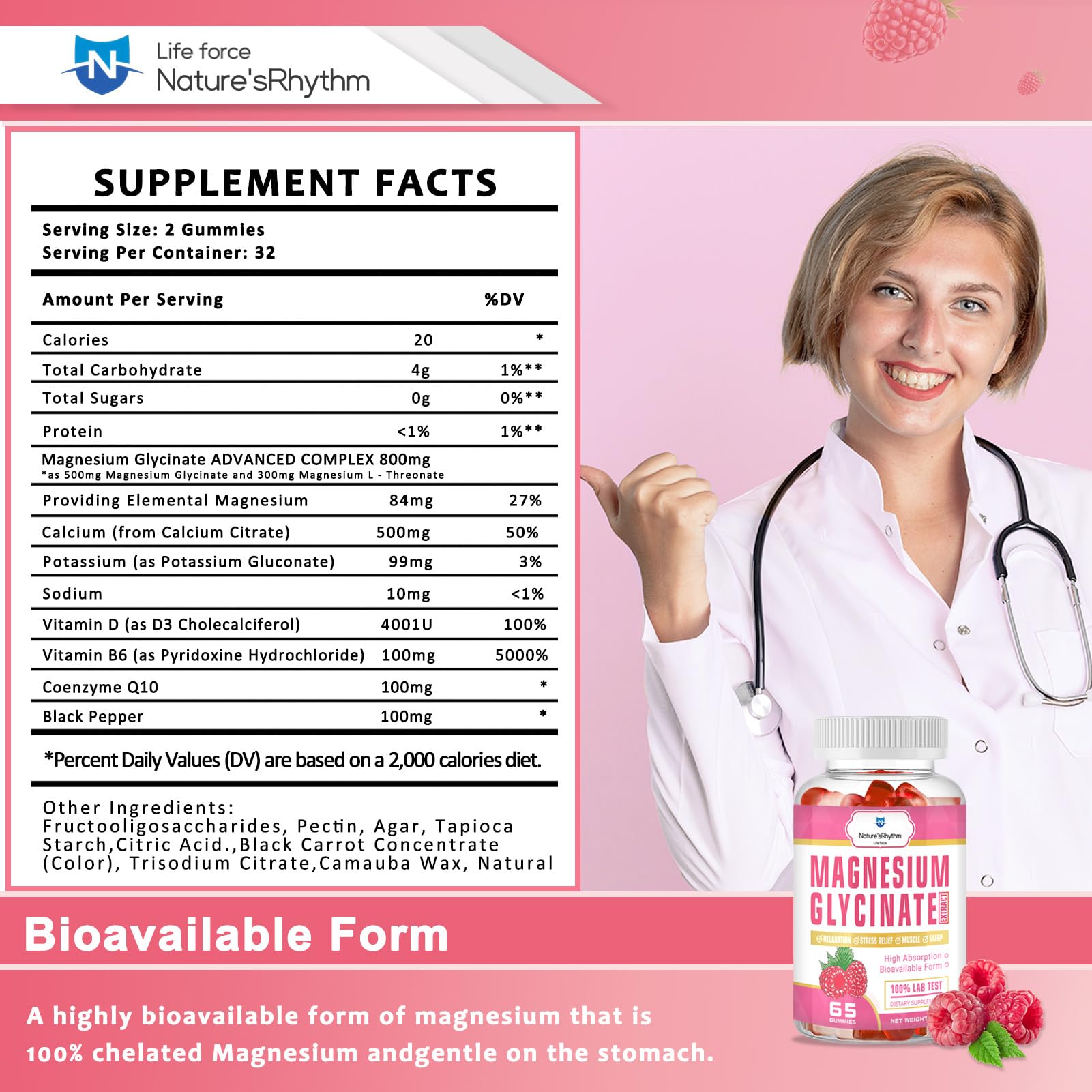 Close-up of raspberry-flavored magnesium gummies