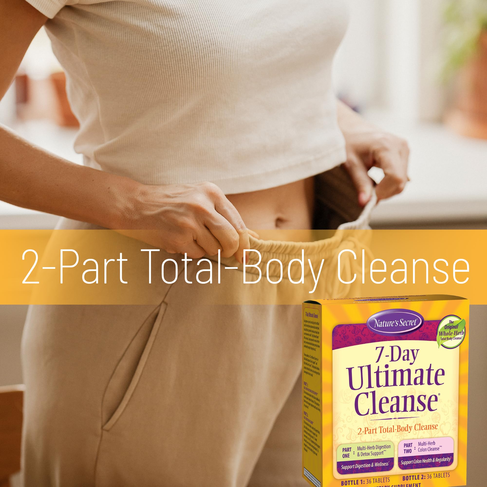 Nature's Secret 7 Day Ultimate Cleanse herbal ingredients display emphasizes multi-herb blend.