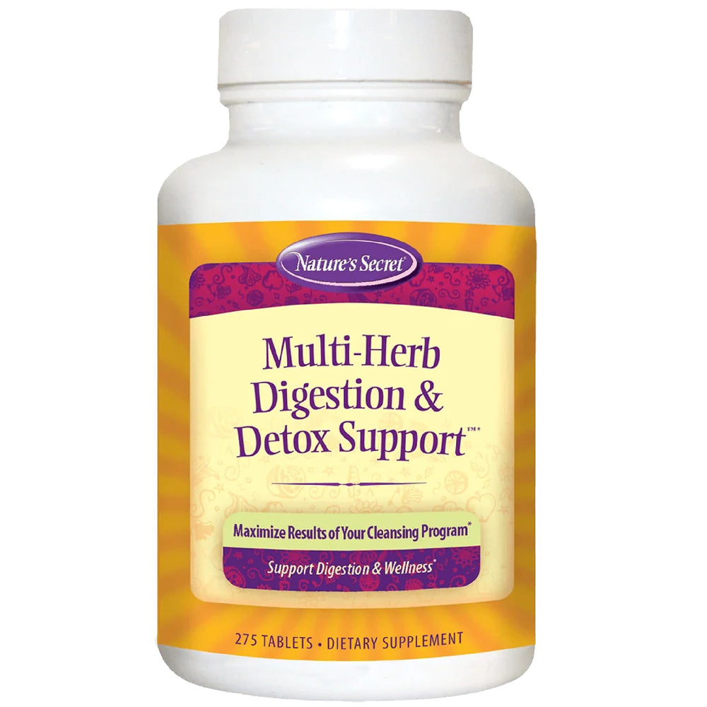 Nature's Secret Multi-Herb Digestion and Detox Support bottle for digestive function support.