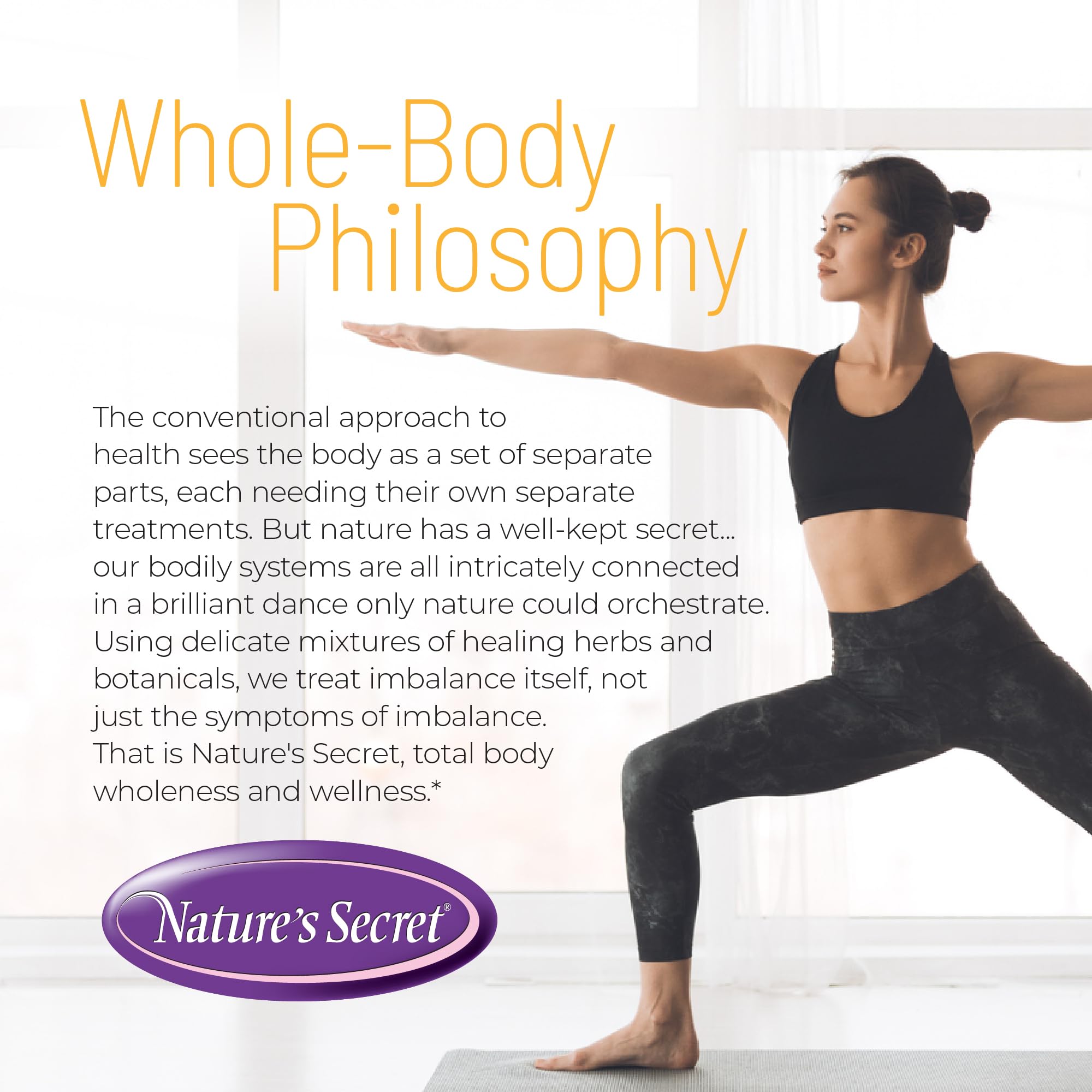 Nature's Secret multi-herb capsules and ingredients banner implying a balanced cleansing program.