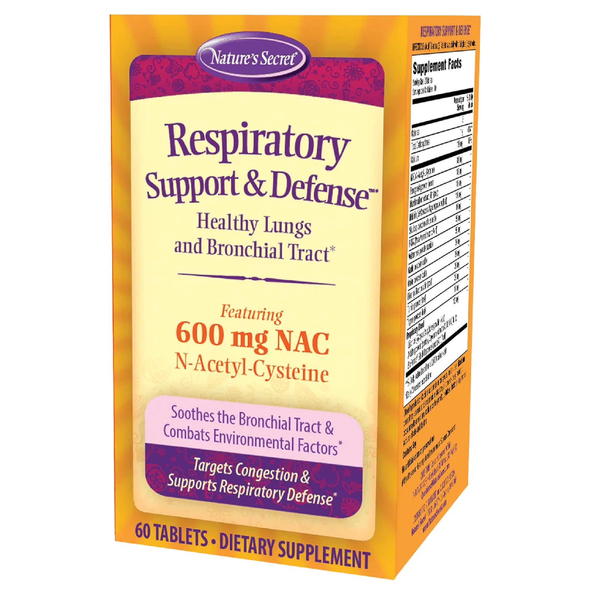 Nature's Secret Respiratory Support & Defense bottle front view for daily respiratory support.