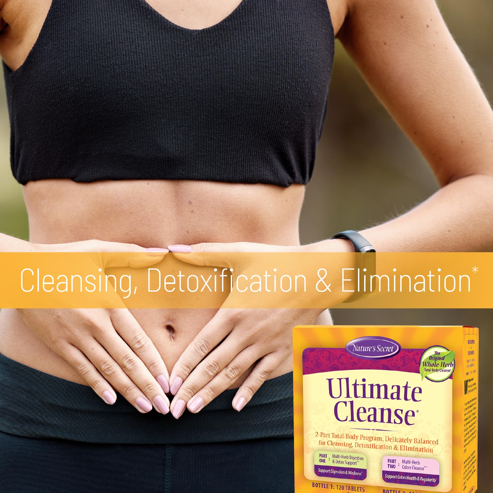 Nature's Secret Ultimate Cleanse detox support bottle with herbal blend ready for use.