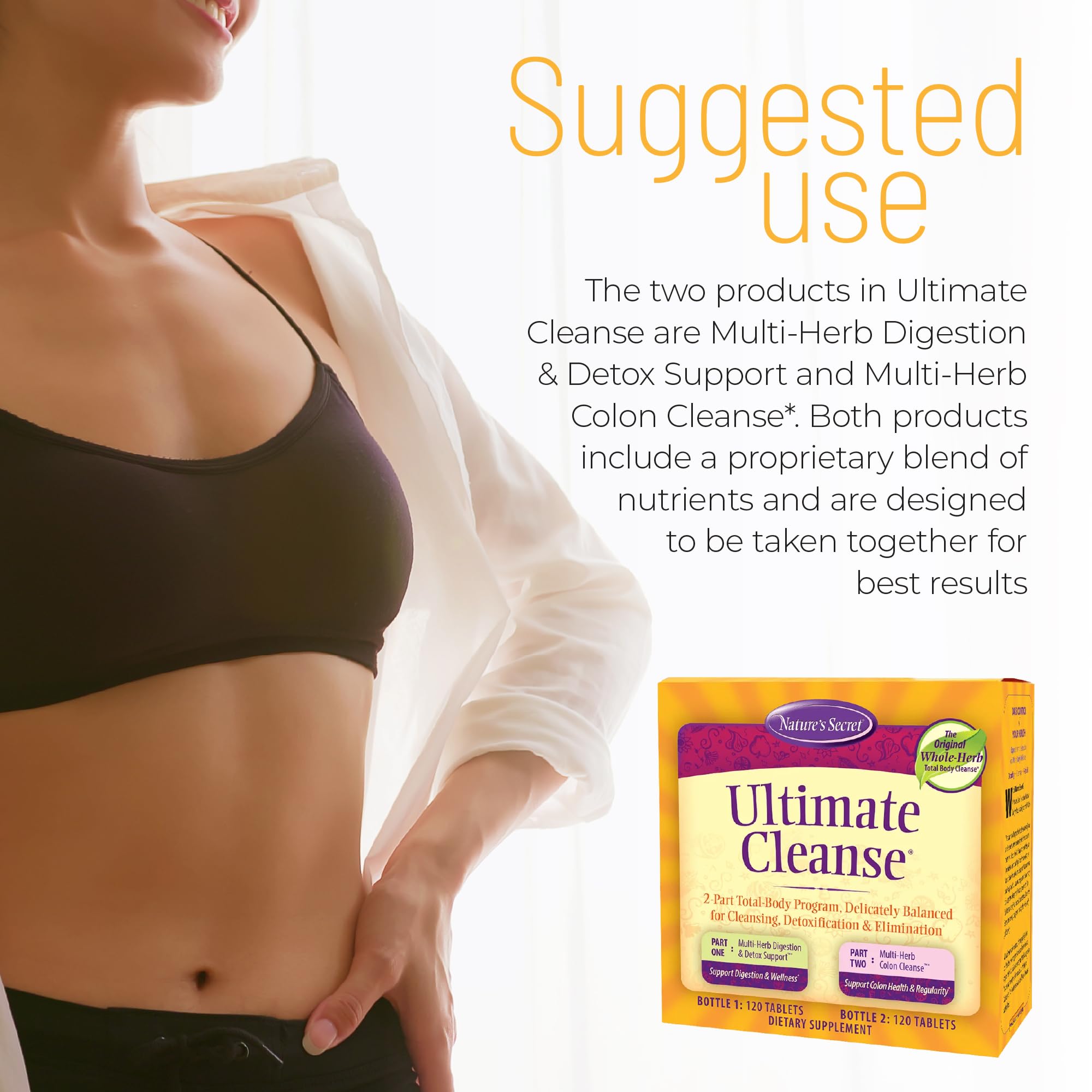 Nature's Secret Ultimate Cleanse two-part detox packaging highlights digestive cleanse synergy.