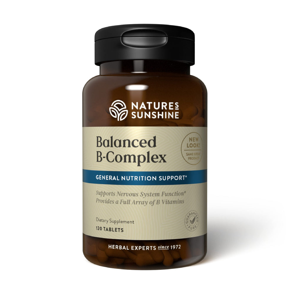 Front view of Nature's Sunshine Balanced B Complex 120 tablets bottle