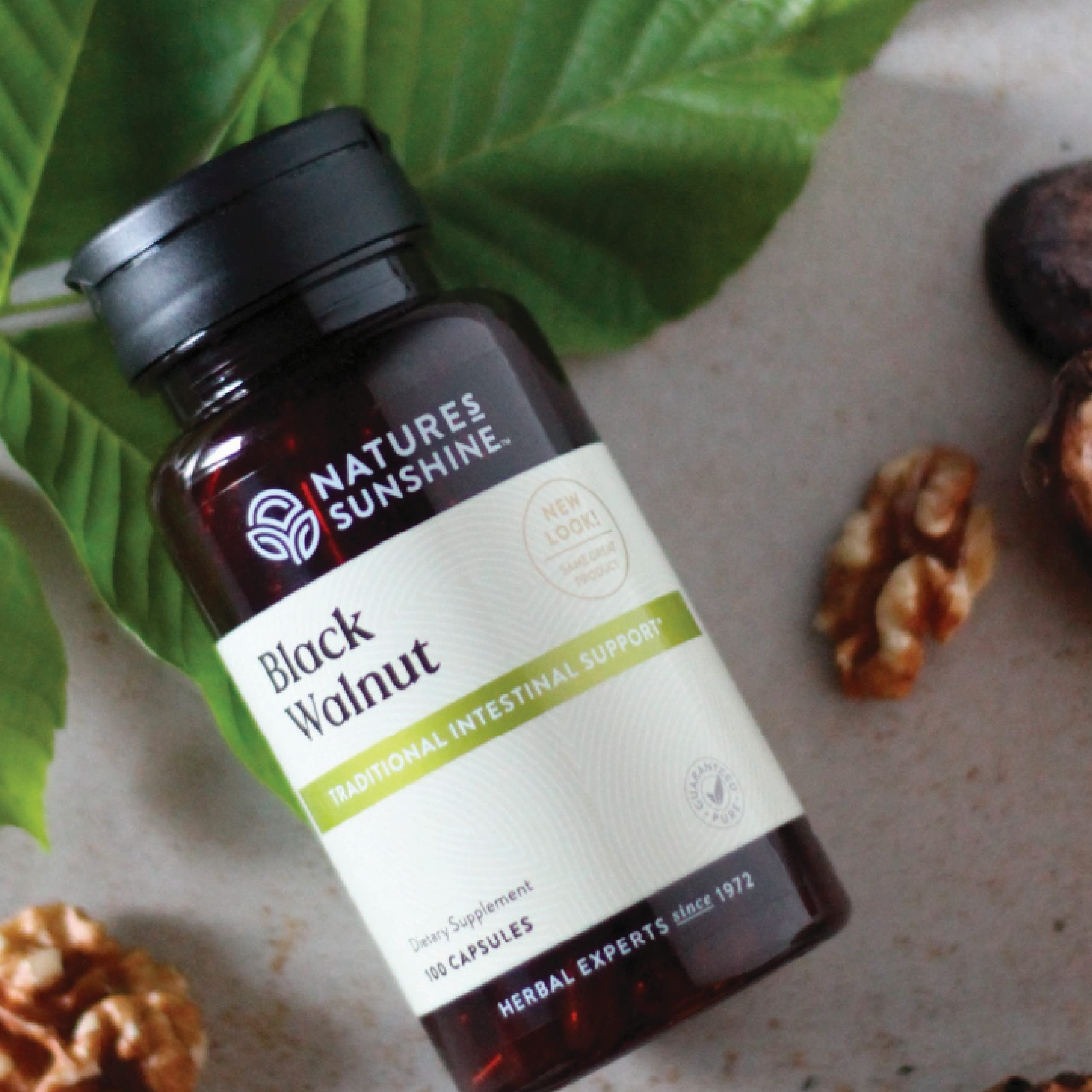 Close-up of Nature's Sunshine Black Walnut capsules