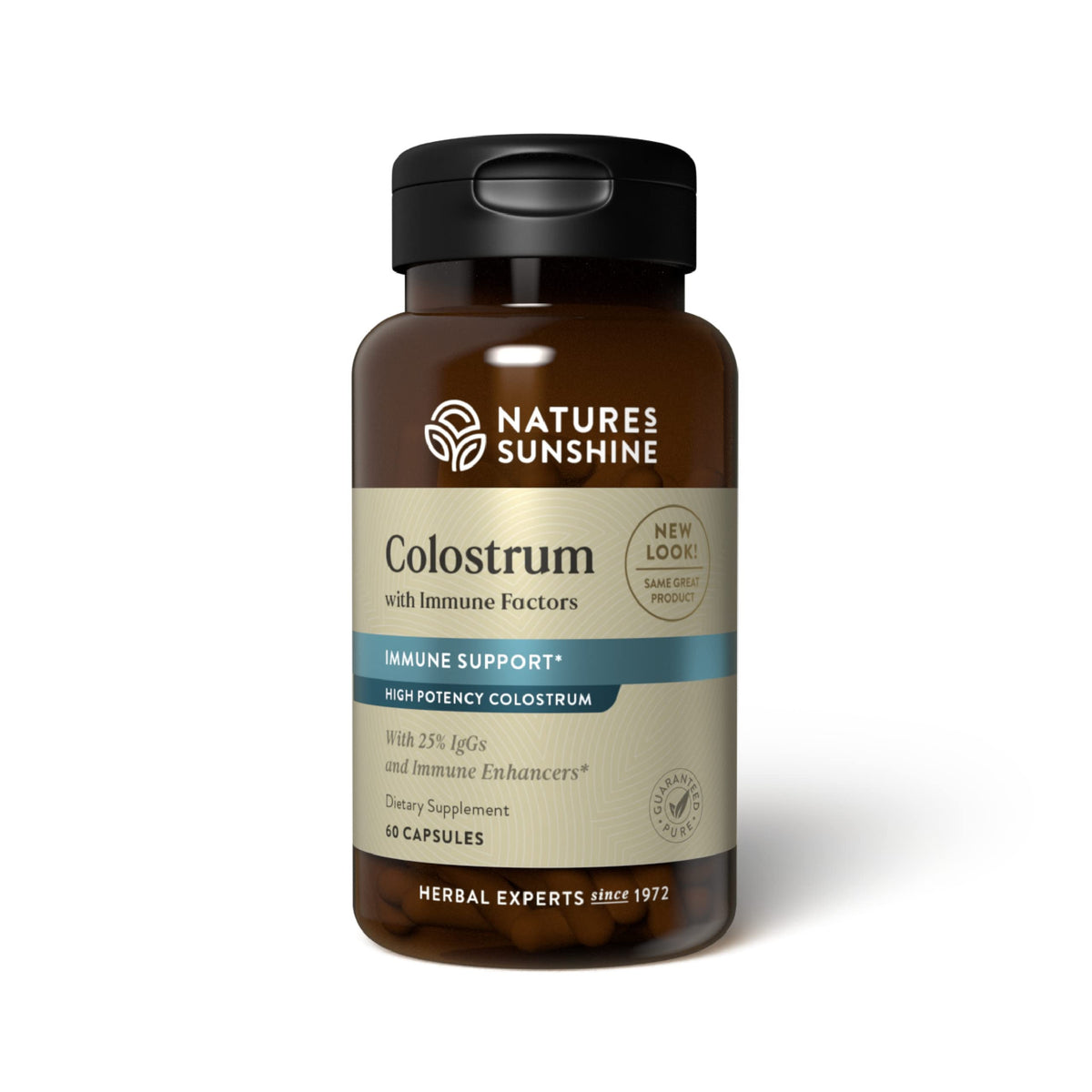 Nature's Sunshine Colostrum with Immune Factors bottle and capsules
