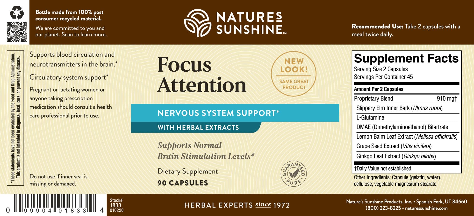 Nature's Sunshine Focus Attention 90 Capsules packaging