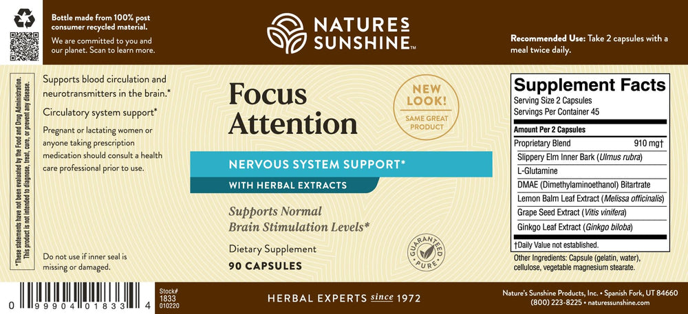 Nature's Sunshine Focus Attention 90 Capsules packaging