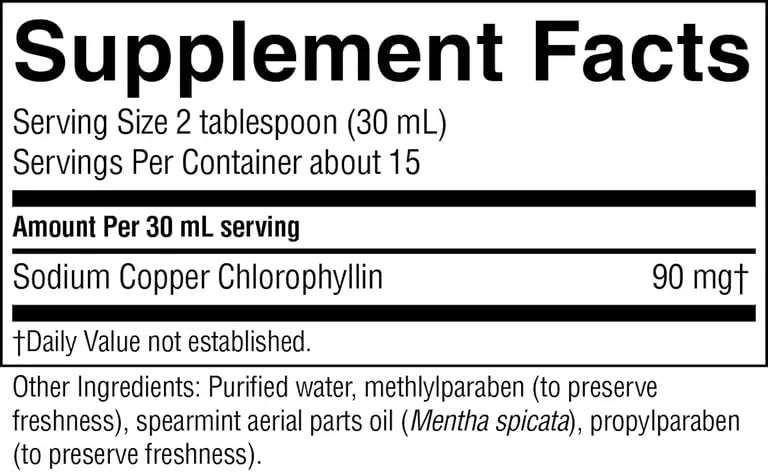 Packaging of Nature's Sunshine Liquid Chlorophyll 16 oz bottle