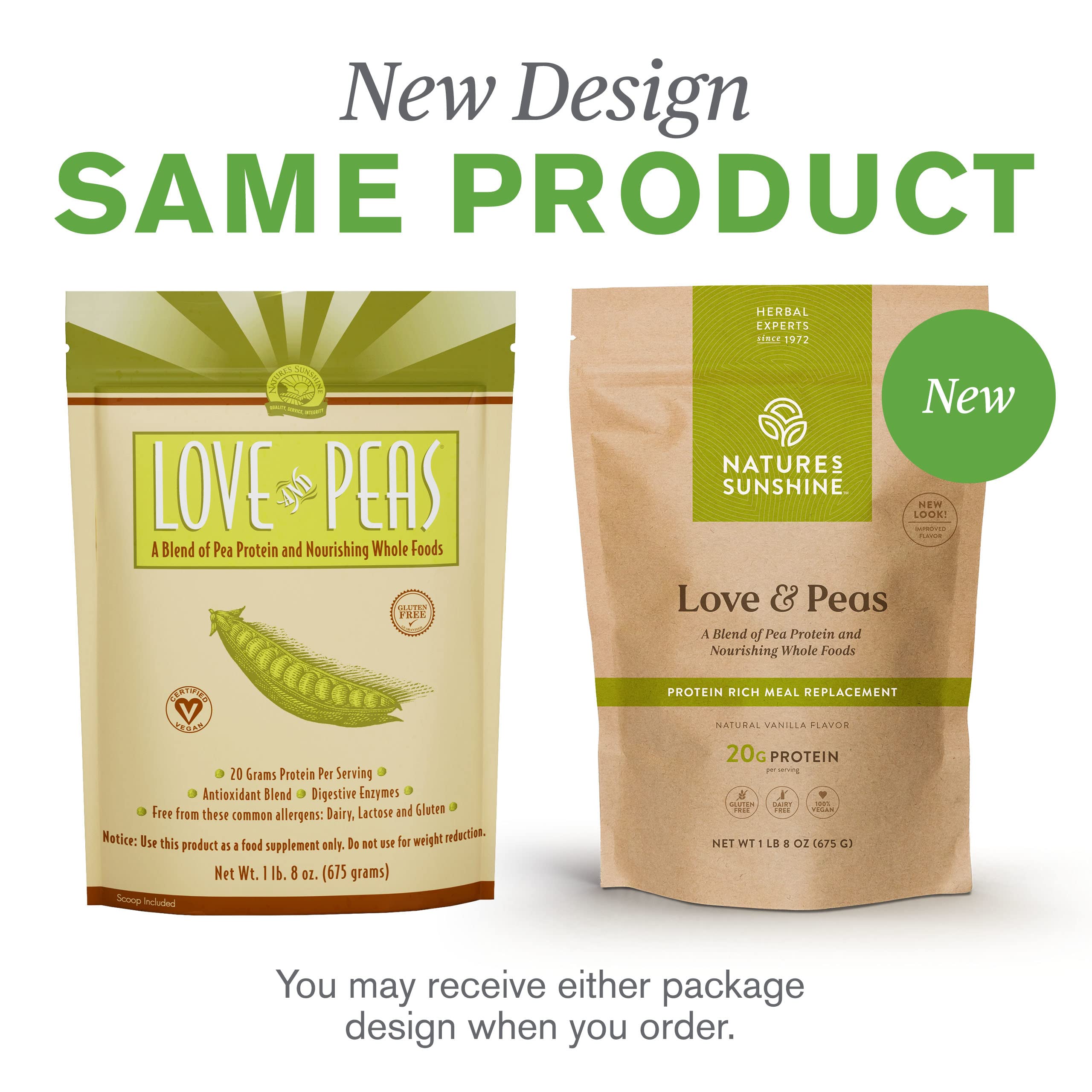 Nature's Sunshine Love and Peas nutrition panel details