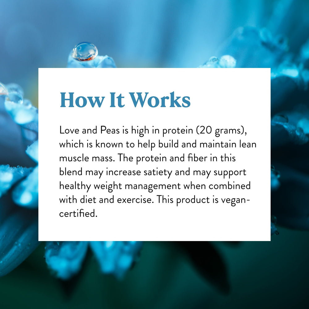 Nature's Sunshine Love and Peas vegan-certified seal visible