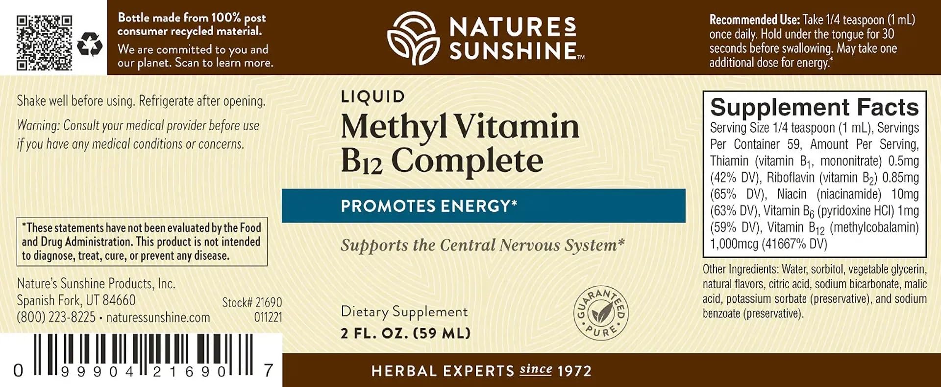 Bottle label highlighting 1,000 mcg per serving