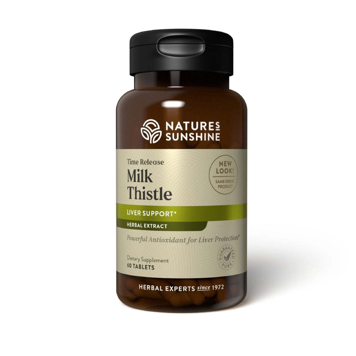 Nature's Sunshine Milk Thistle bottle with 60 time-release tablets