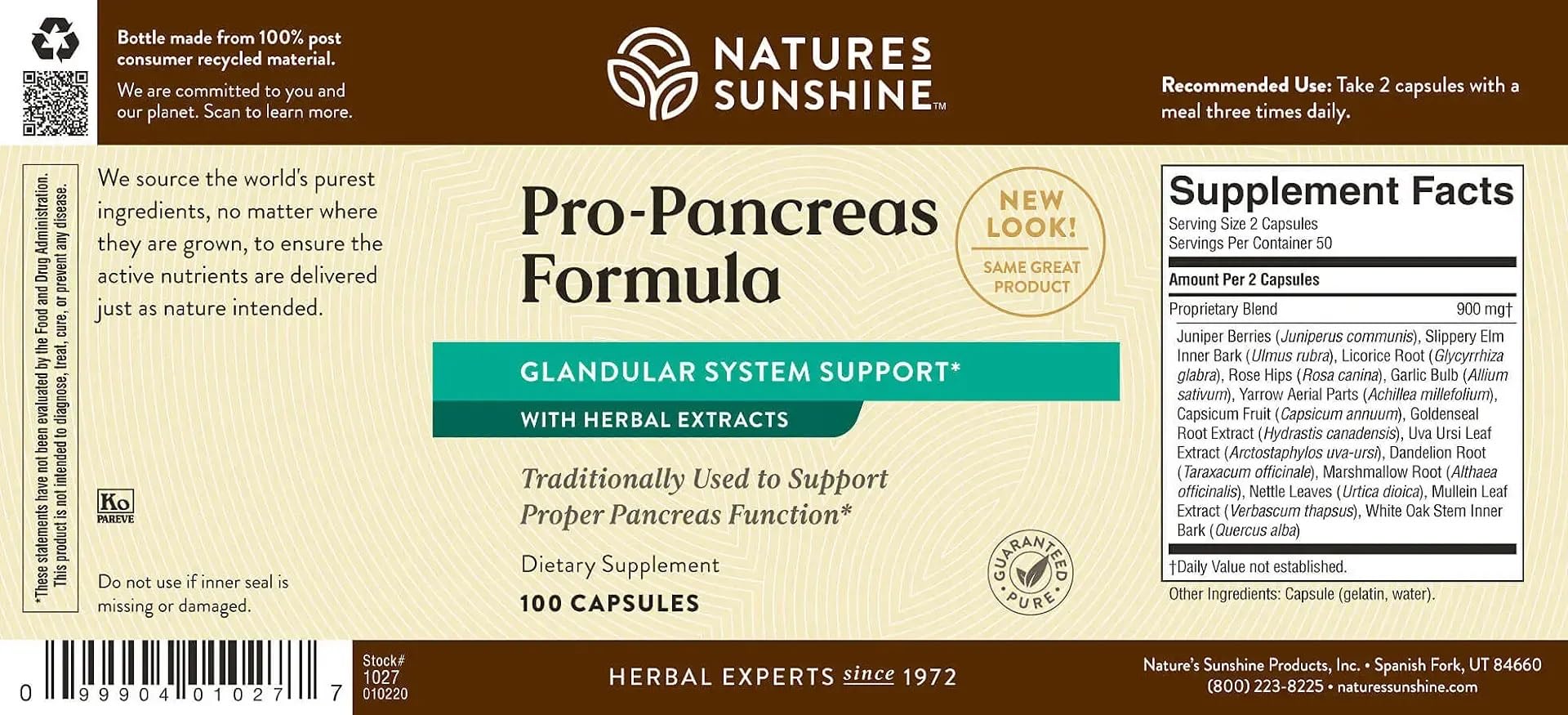Kosher certified packaging for Nature's Sunshine Pro-Pancreas