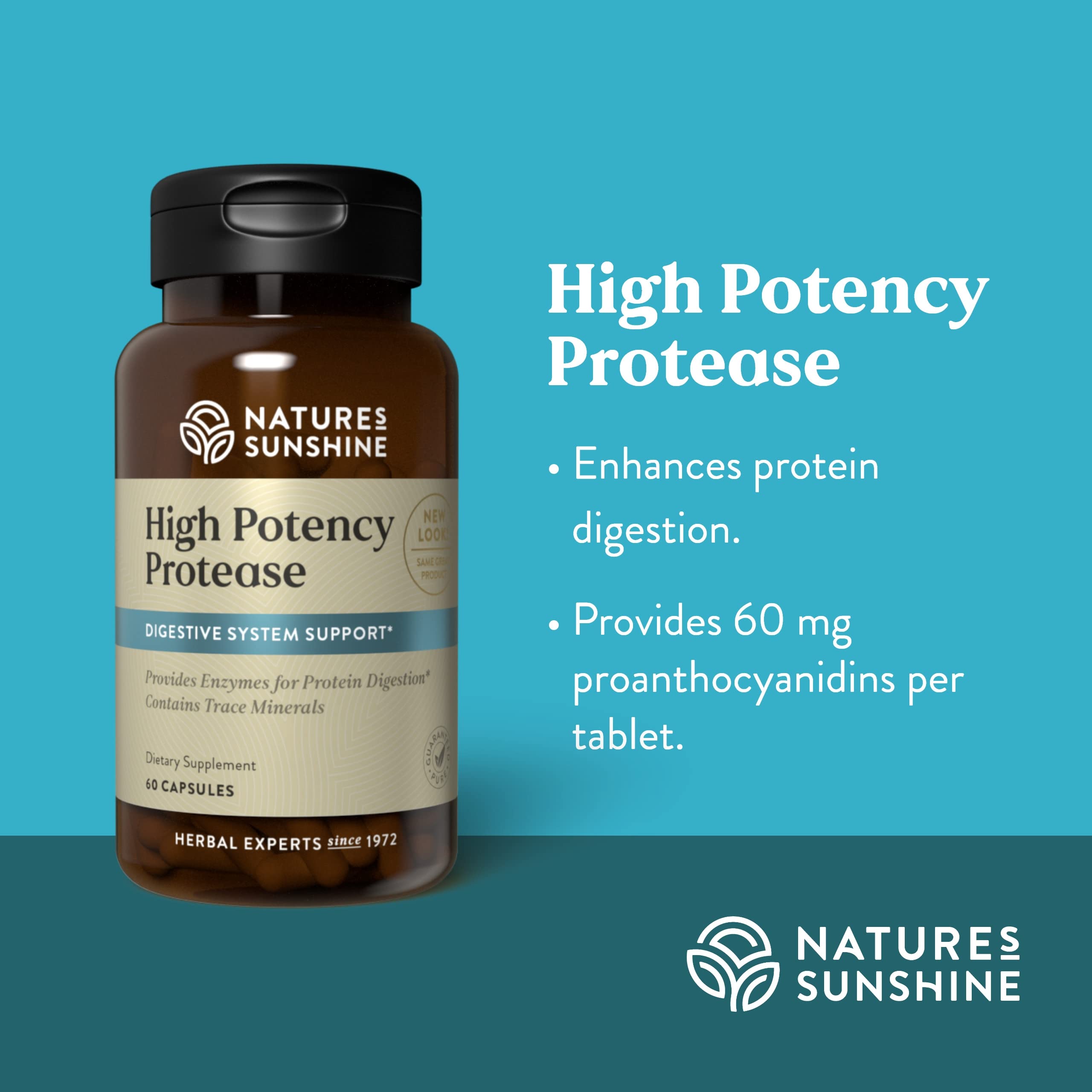 Protease 60 Capsules bottle with cap removed