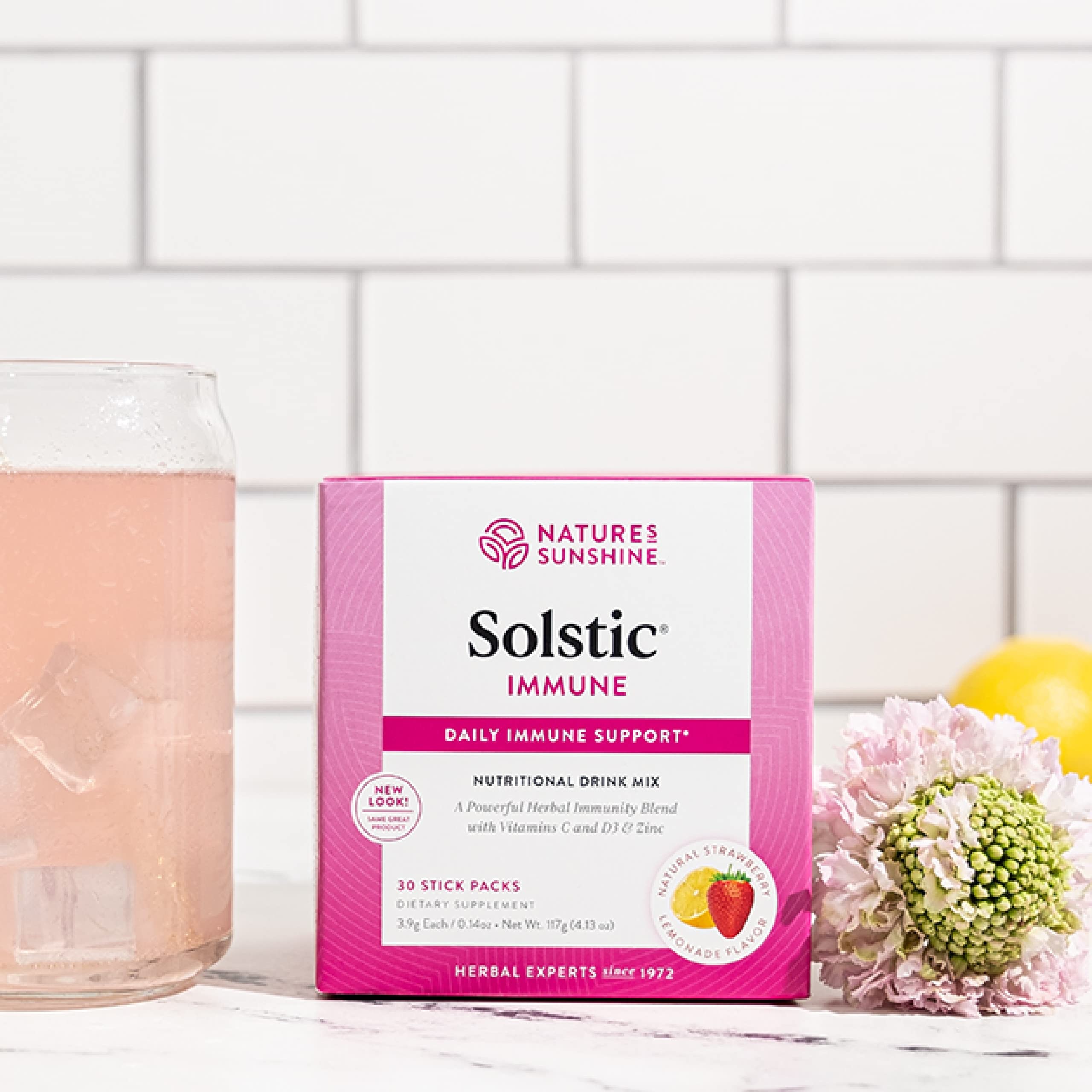 Solstic Immune 30-pack box back with nutrition facts