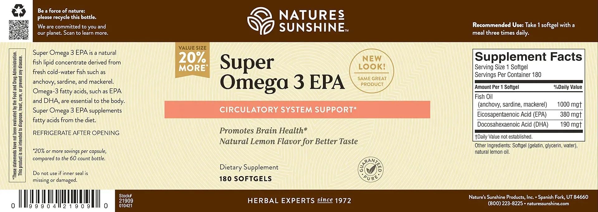 Serving suggestion with bottle and recommended intake