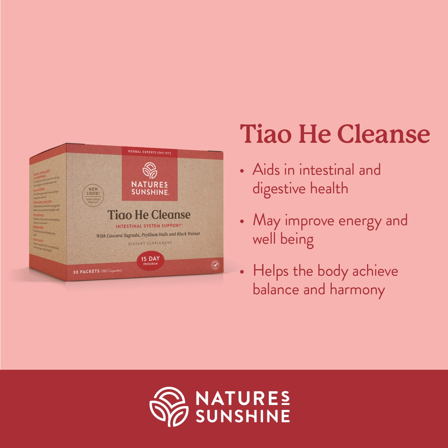 Nature's Sunshine Tiao He capsules inside bottle illustrating convenient daily detox support.