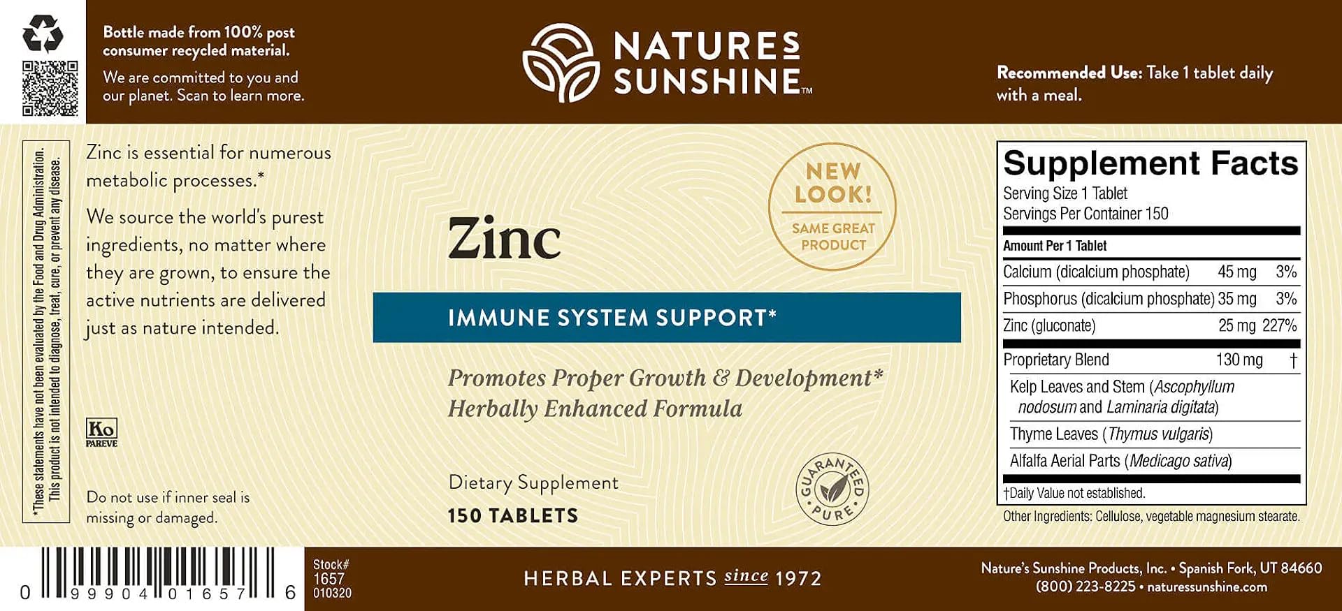 Nature's Sunshine Zinc bottle and tablets packaging