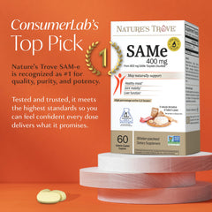 Nature's Trove SAM-e caplets showing enteric coating for absorption.