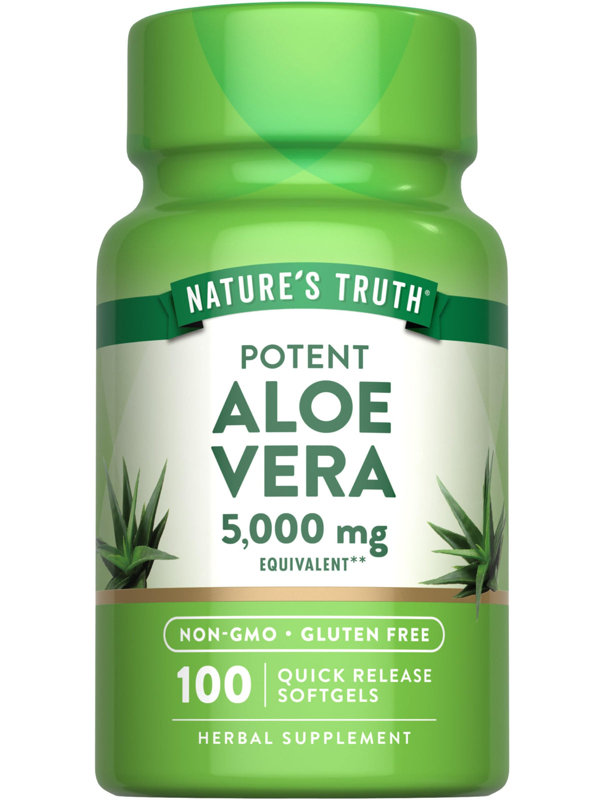 Nature's Truth Aloe Vera Softgels bottle front displaying 5000mg per serving