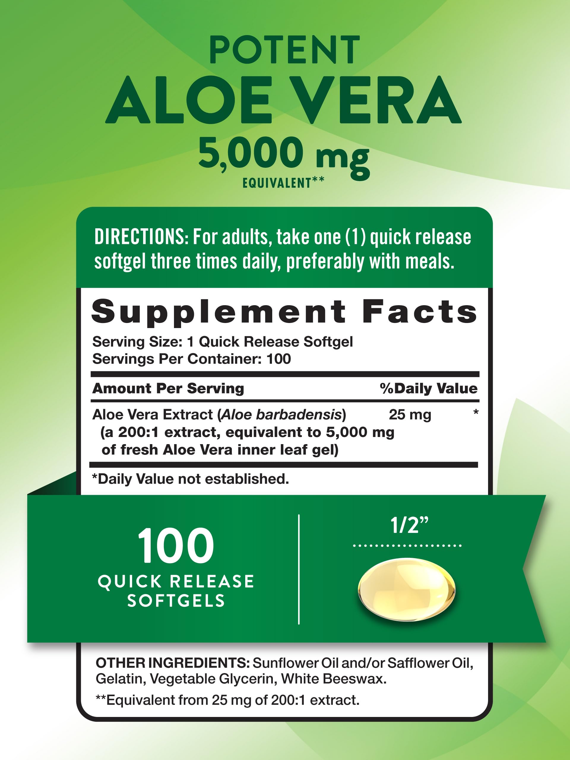 Close-up of Aloe Vera Softgels capsules