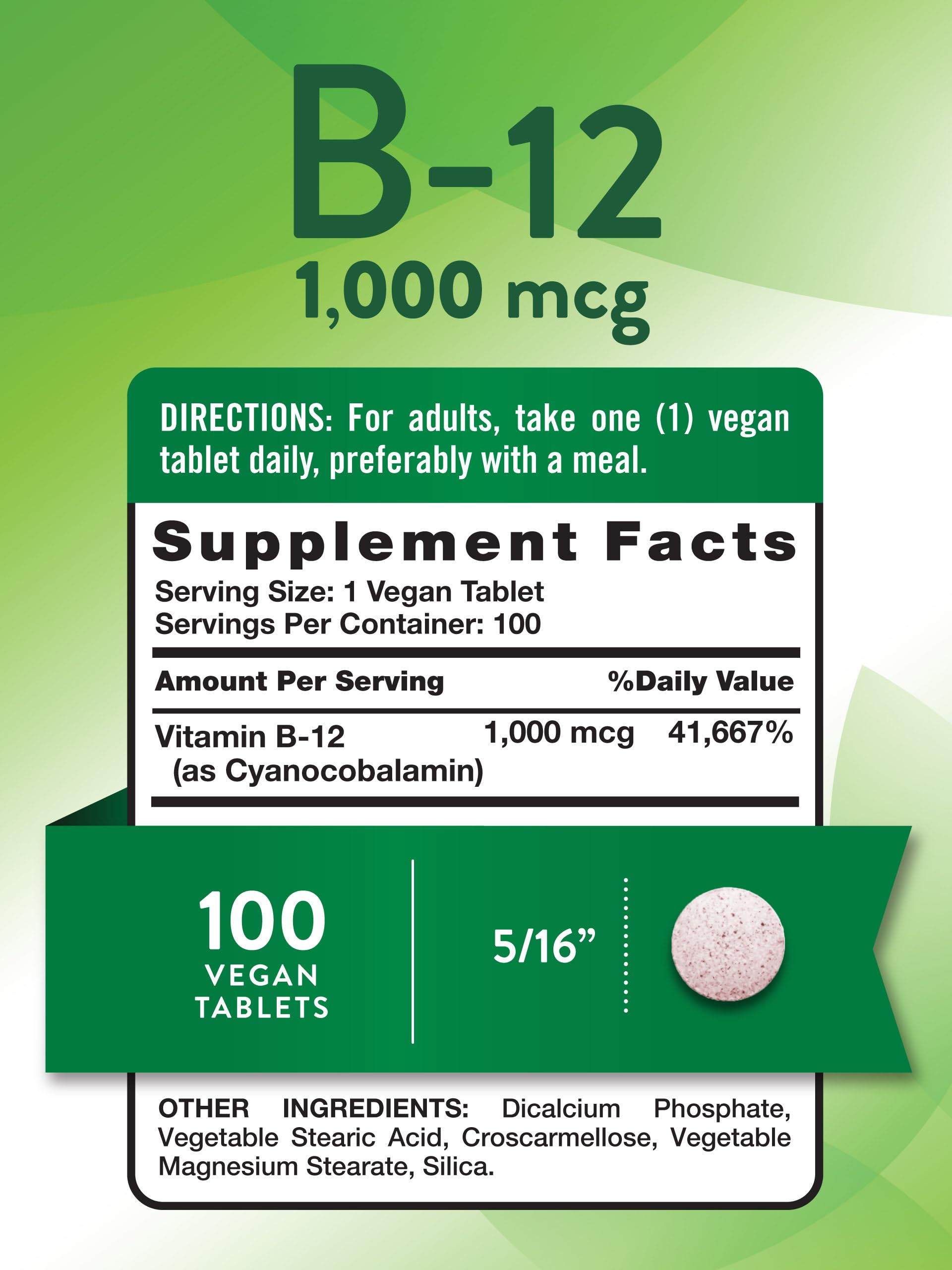 Close-up of a Nature's Truth Vitamin B12 1000 mcg tablet